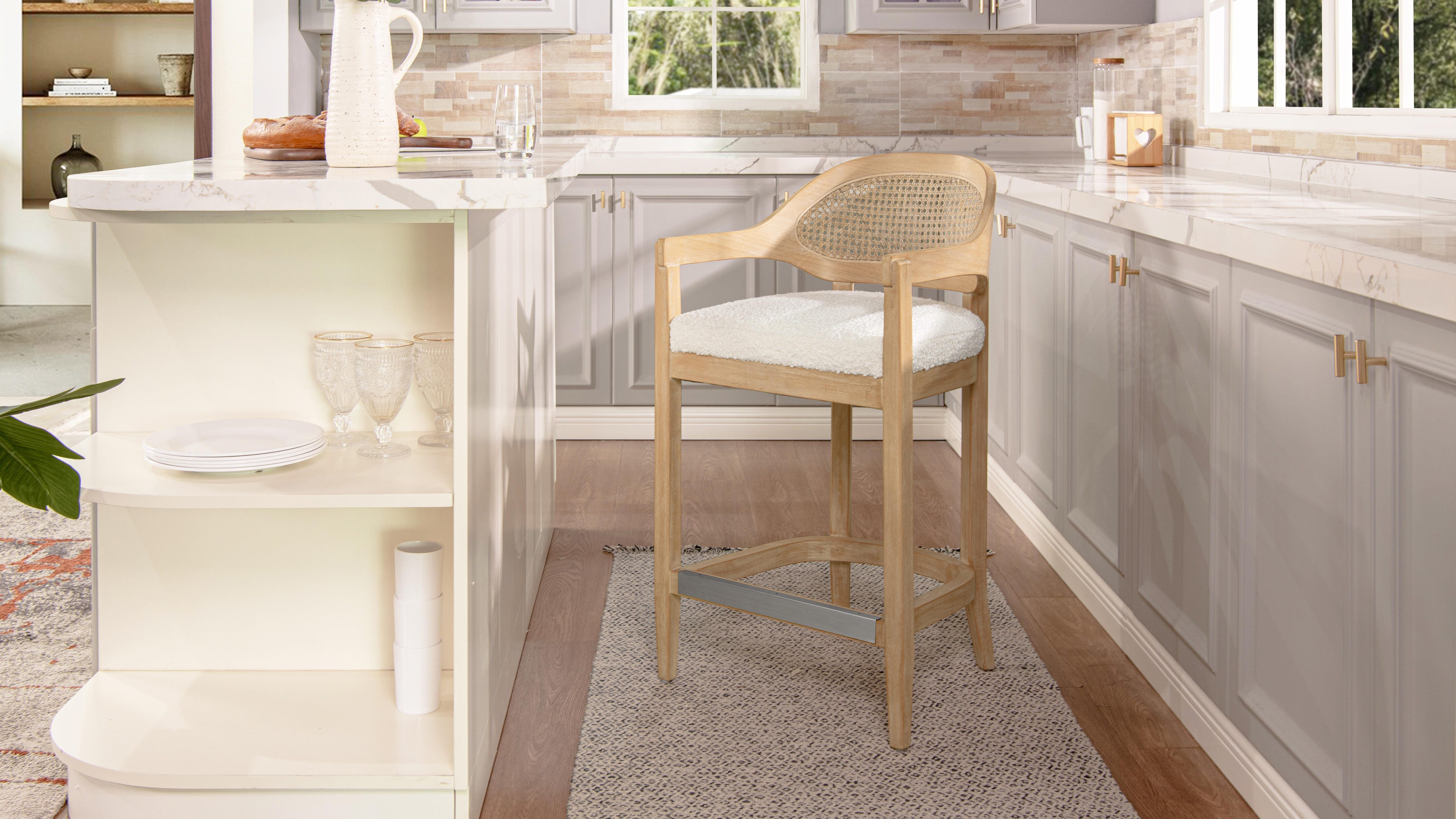 Jennifer Taylor Home Americana Cane Back Counter Height Bar Stool, Ivory White, large