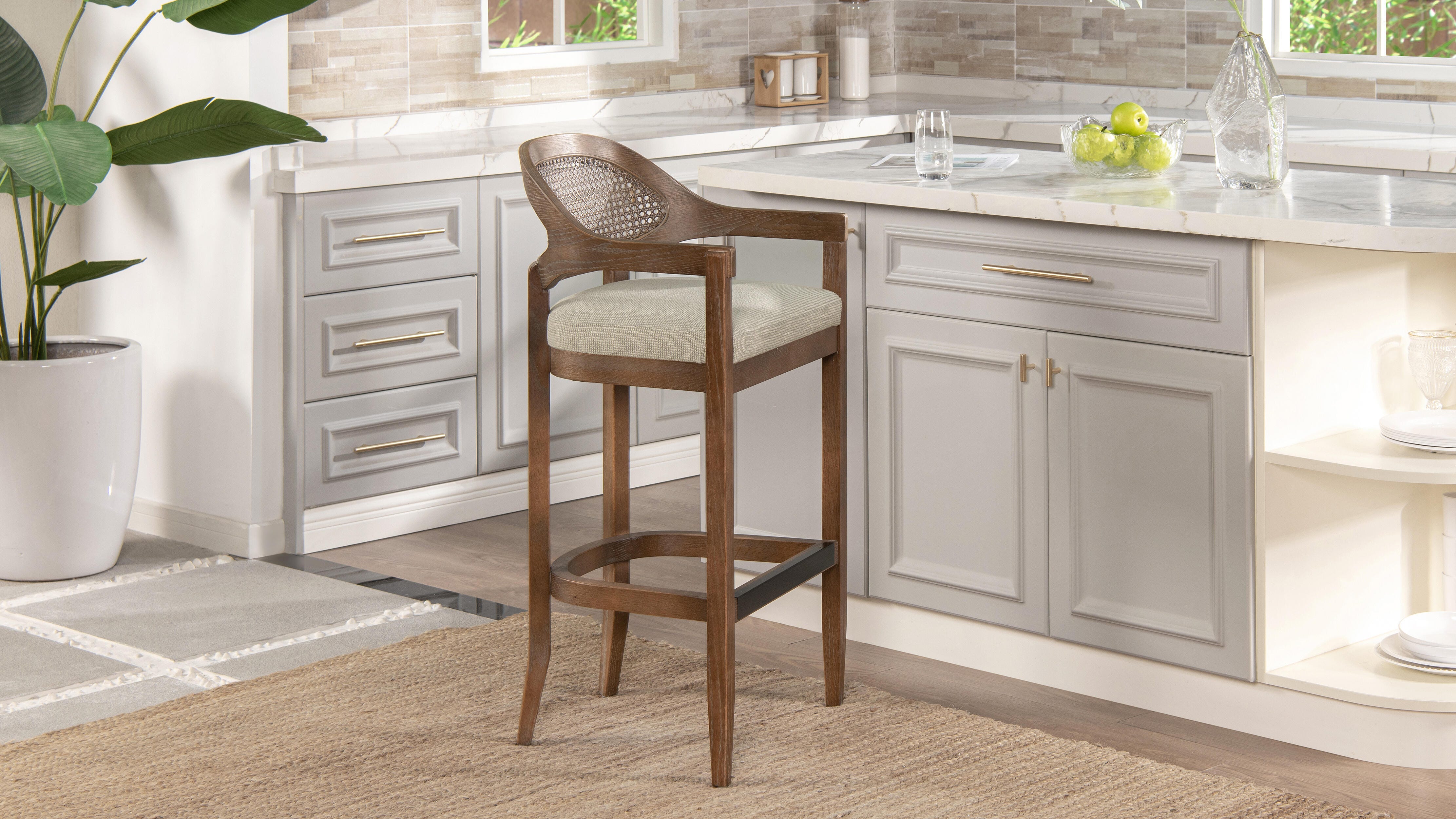 Jennifer Taylor Home Americana Cane Back Bar Height Bar Stool, Taupe/Beige, rollover