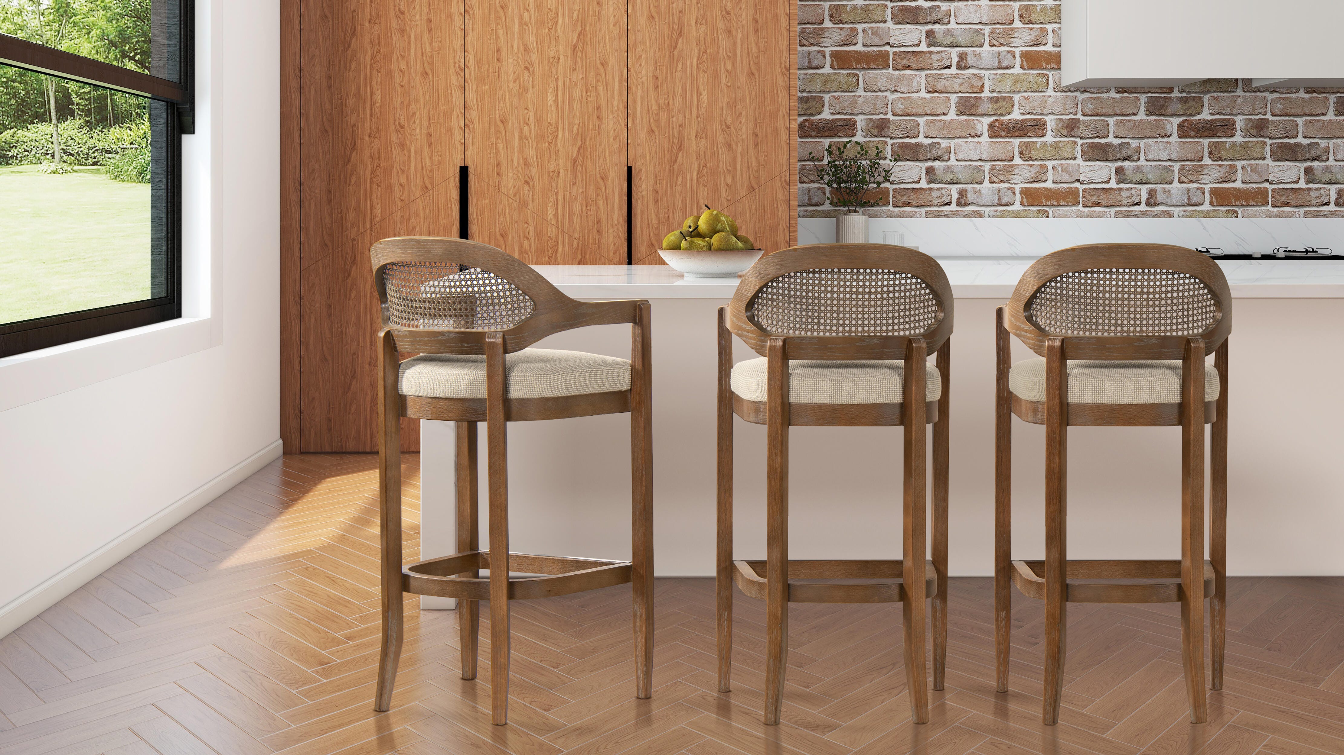Jennifer Taylor Home Americana Cane Back Bar Height Bar Stool, Taupe/Beige, large