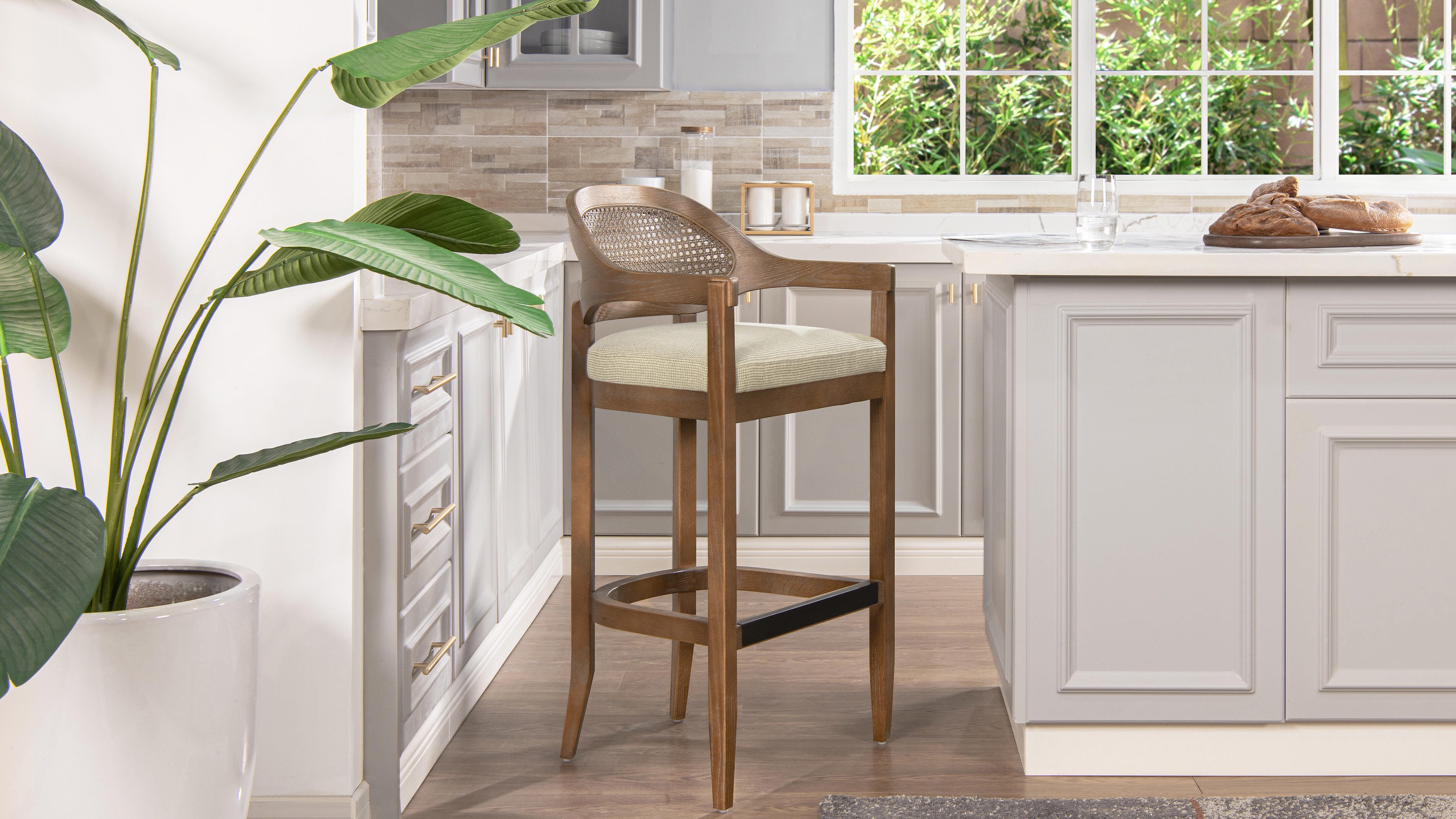 Jennifer Taylor Home Americana Cane Back Bar Height Bar Stool, Taupe/Beige, large