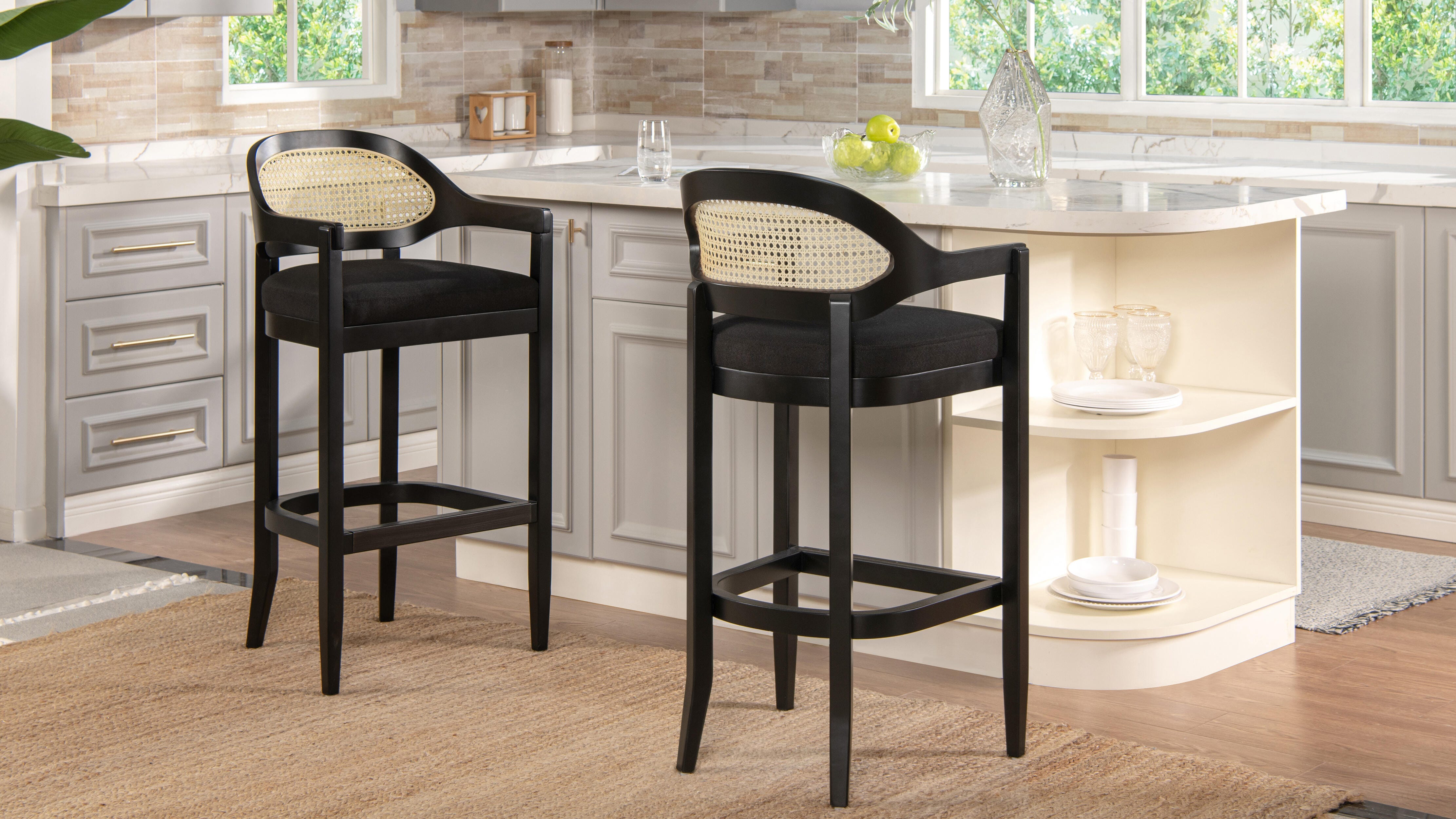 Jennifer Taylor Home Americana Cane Back Bar Height Bar Stool, Jet Black, rollover