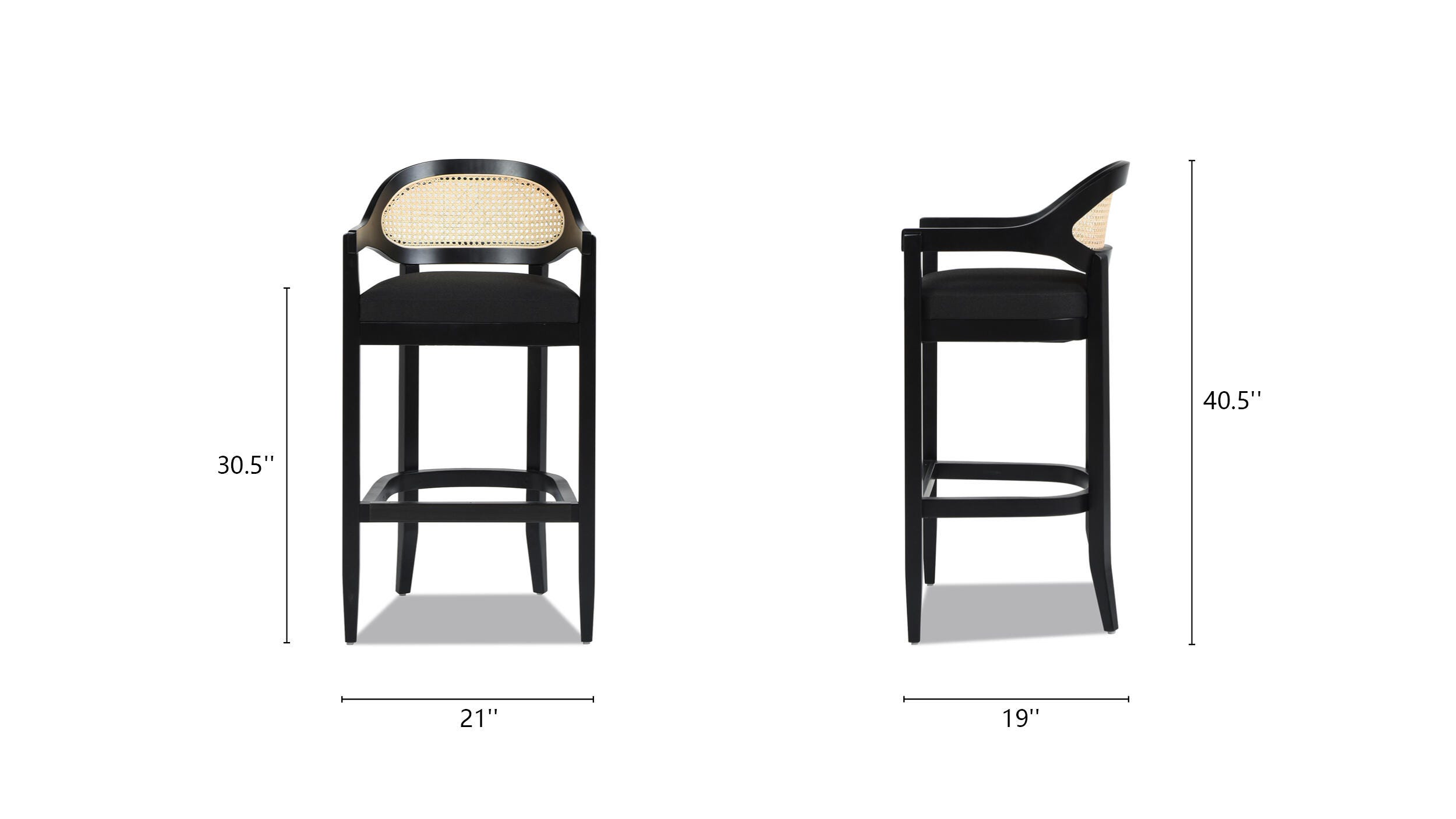 Jennifer Taylor Home Americana Cane Back Bar Height Bar Stool, Jet Black, large
