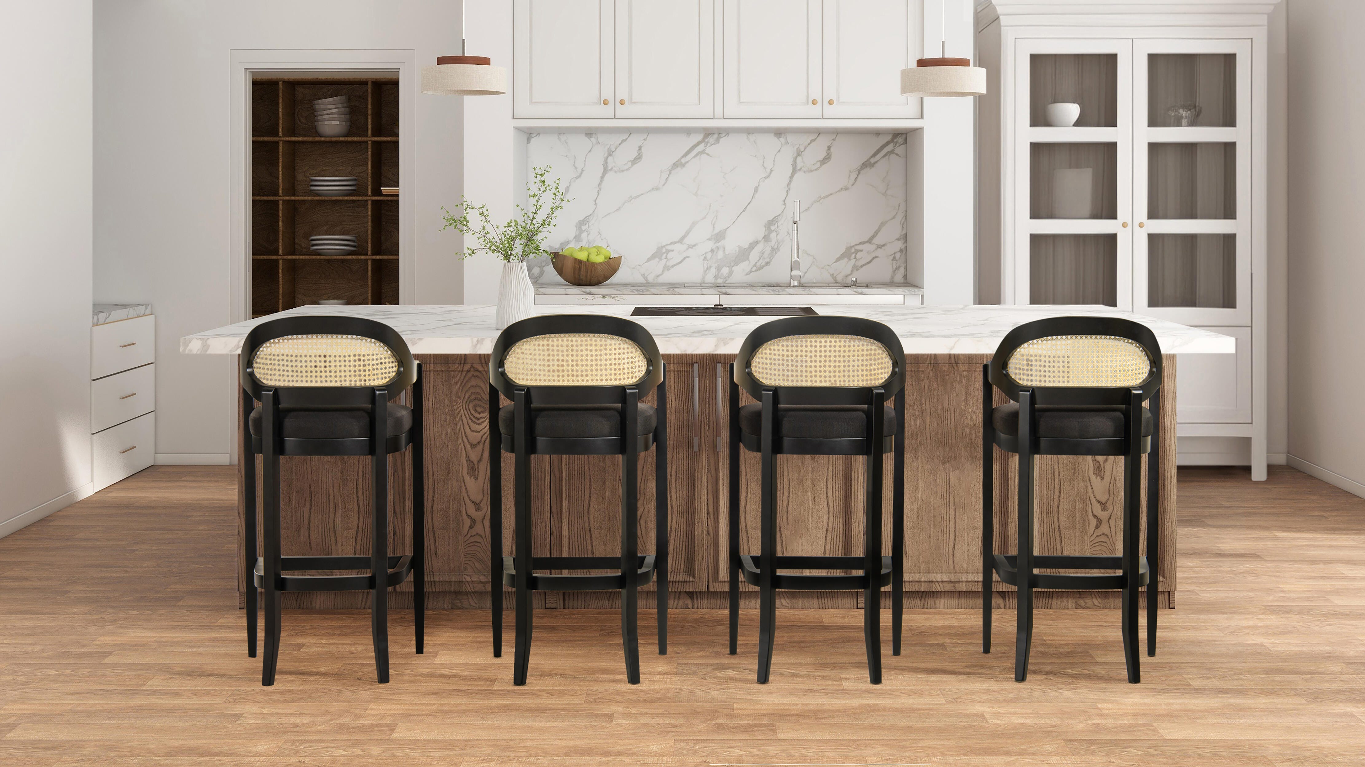 Jennifer Taylor Home Americana Cane Back Bar Height Bar Stool, Jet Black, large