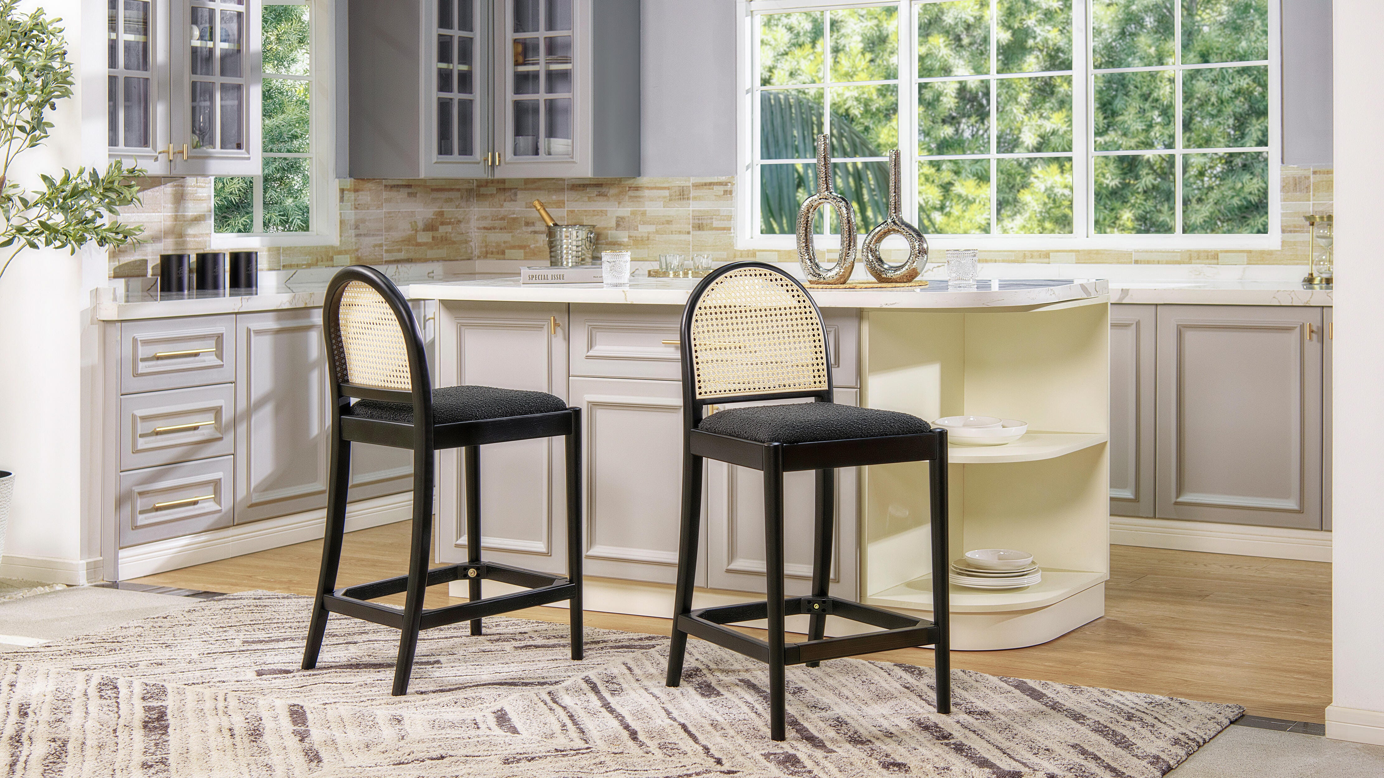 Jennifer Taylor Home Panama Counter Height Bar Stool (Set of 2), Ebony Black, rollover