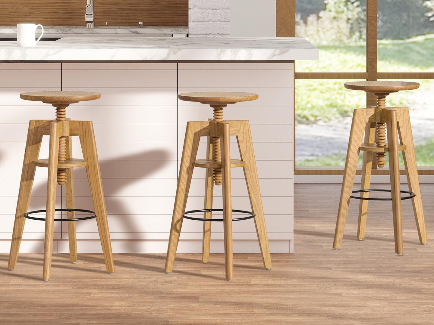 Jennifer Taylor Home Spencer Adjustable Counter Height Bar Stool, Natural Brown, rollover