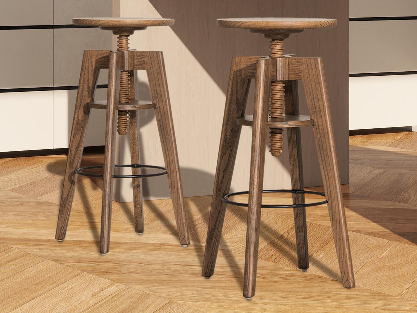 Jennifer Taylor Home Spencer Adjustable Counter Height Bar Stool, Walnut Brown, large