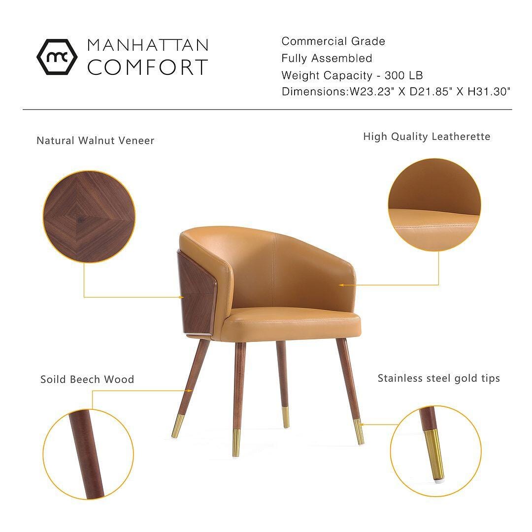 Manhattan Comfort Reeva Dining Chair, Walnut/Camel, large