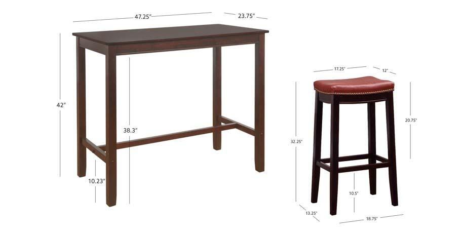Linon Claridge Three Piece Bar Set, Red, large