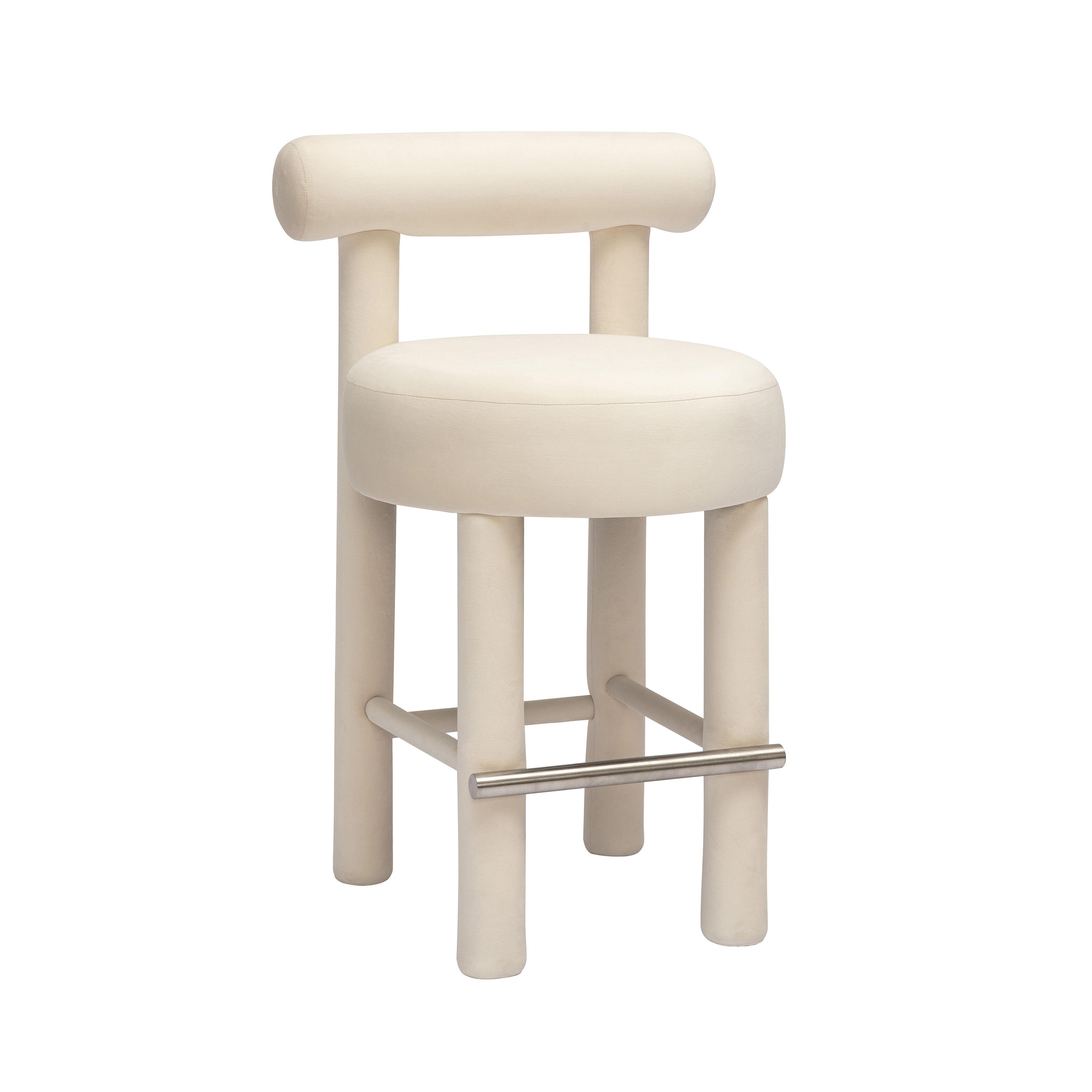 TOV Furniture Carmel Counter Height Bar Stool, Velvet Cream, large