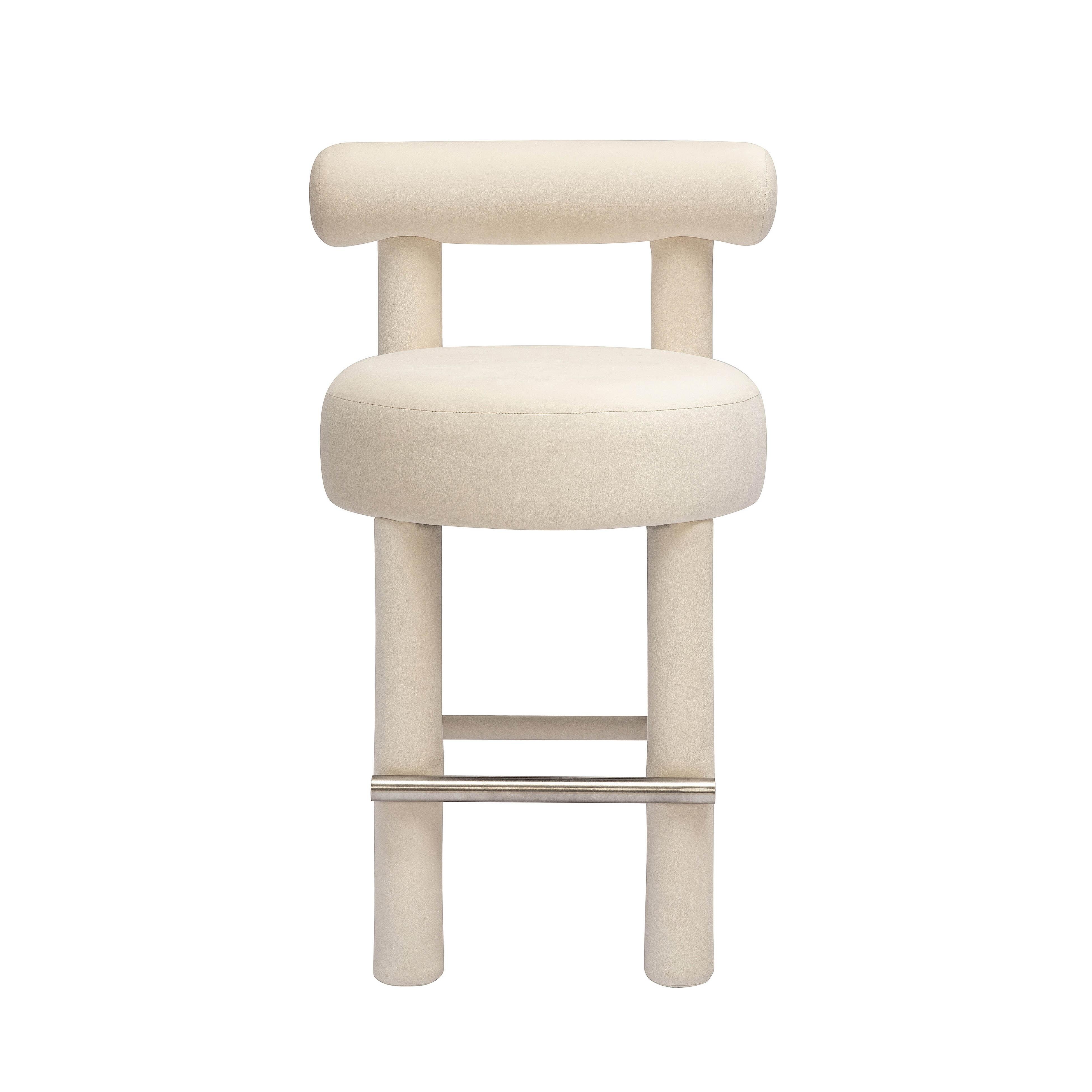 TOV Furniture Carmel Counter Height Bar Stool, Velvet Cream, large