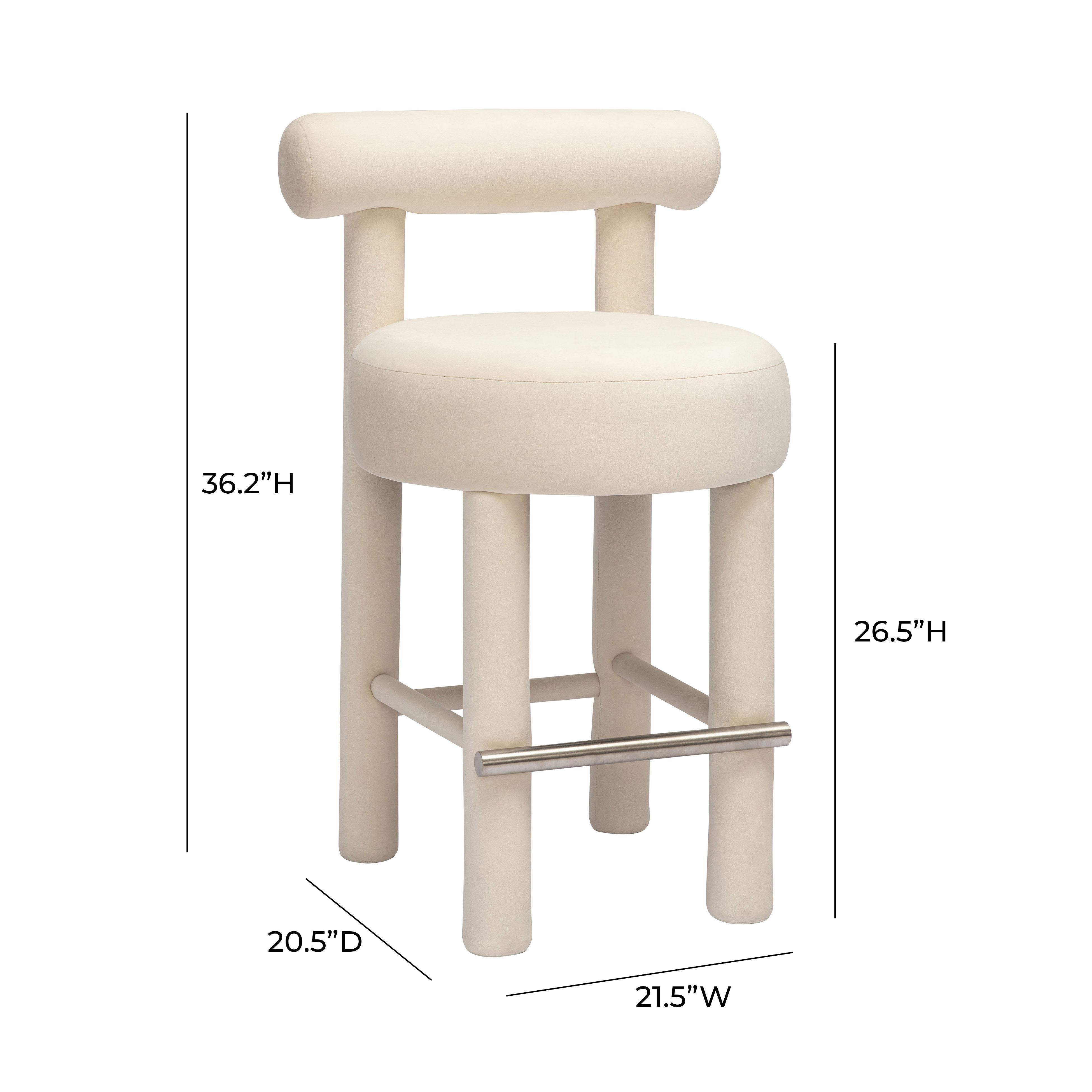 TOV Furniture Carmel Counter Height Bar Stool, Velvet Cream, large
