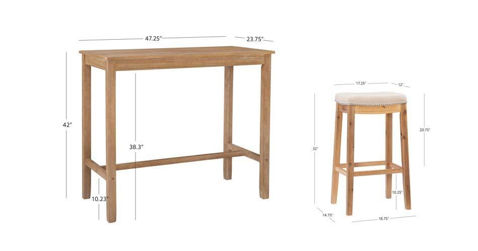 Linon Claridge Three Piece Bar Set, Natural, large