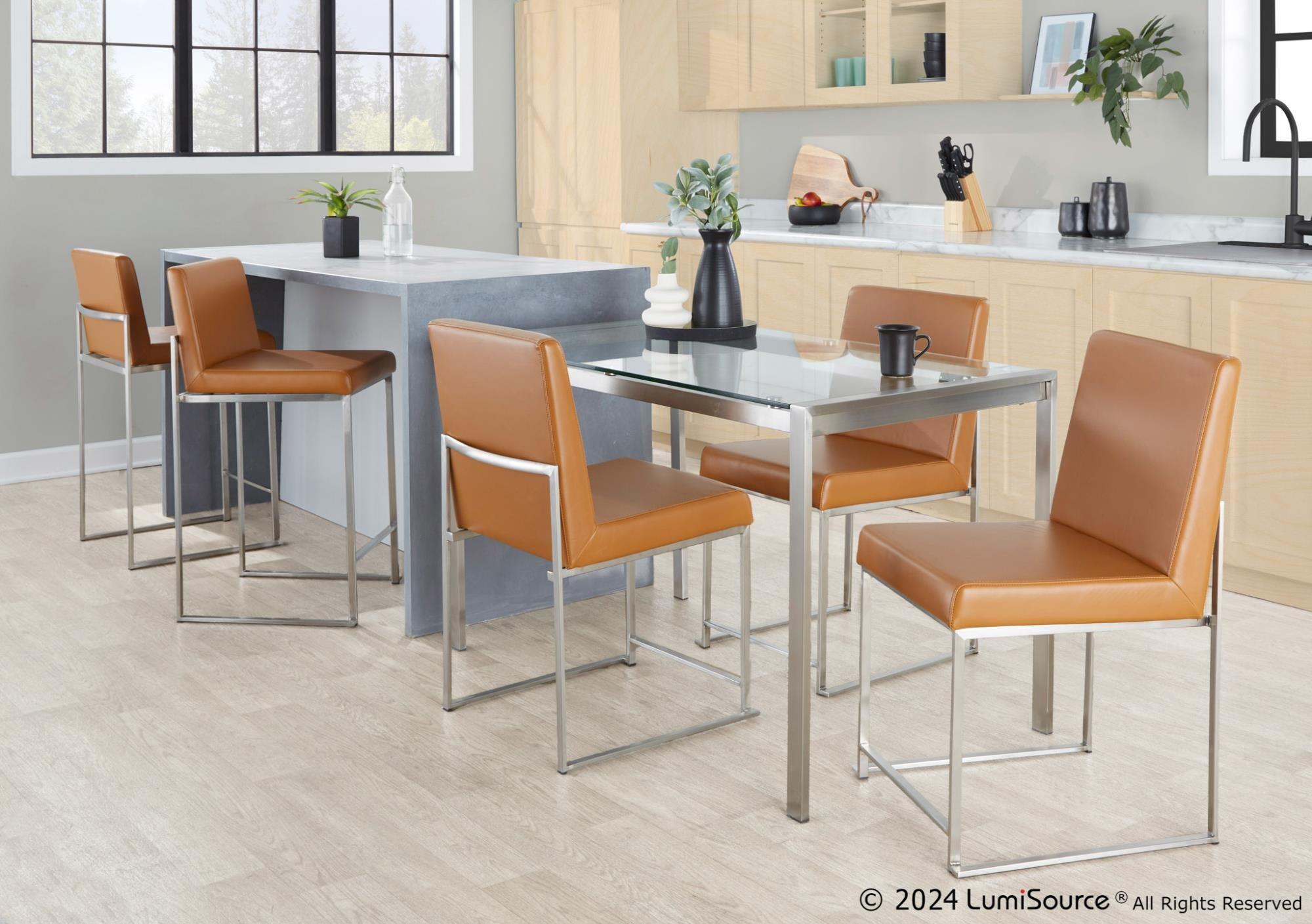LumiSource Fuji Dining Chair (Set of 2), Camel/Chrome, large