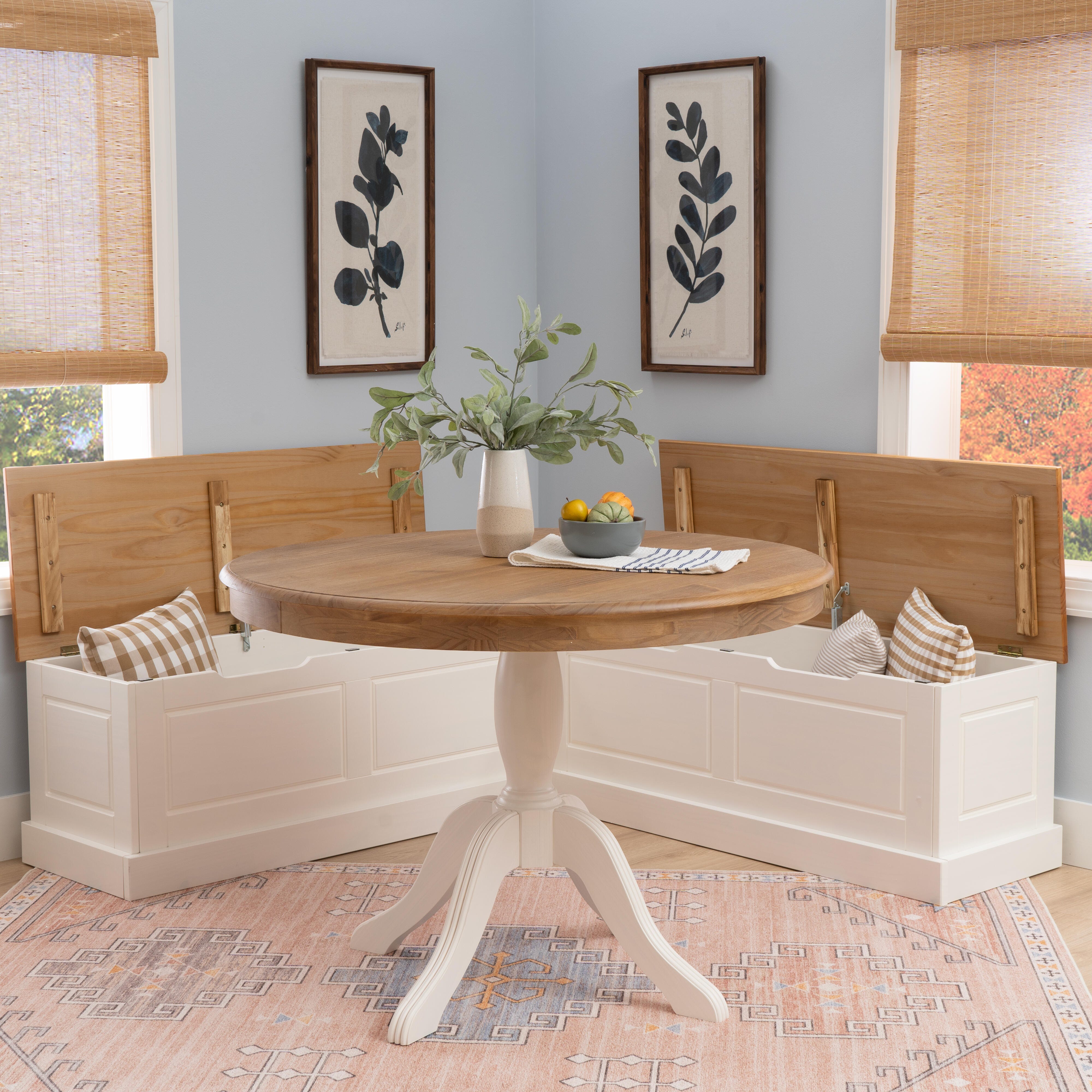 Linon Landin Corner Nook Dining Set, Natural/White, large