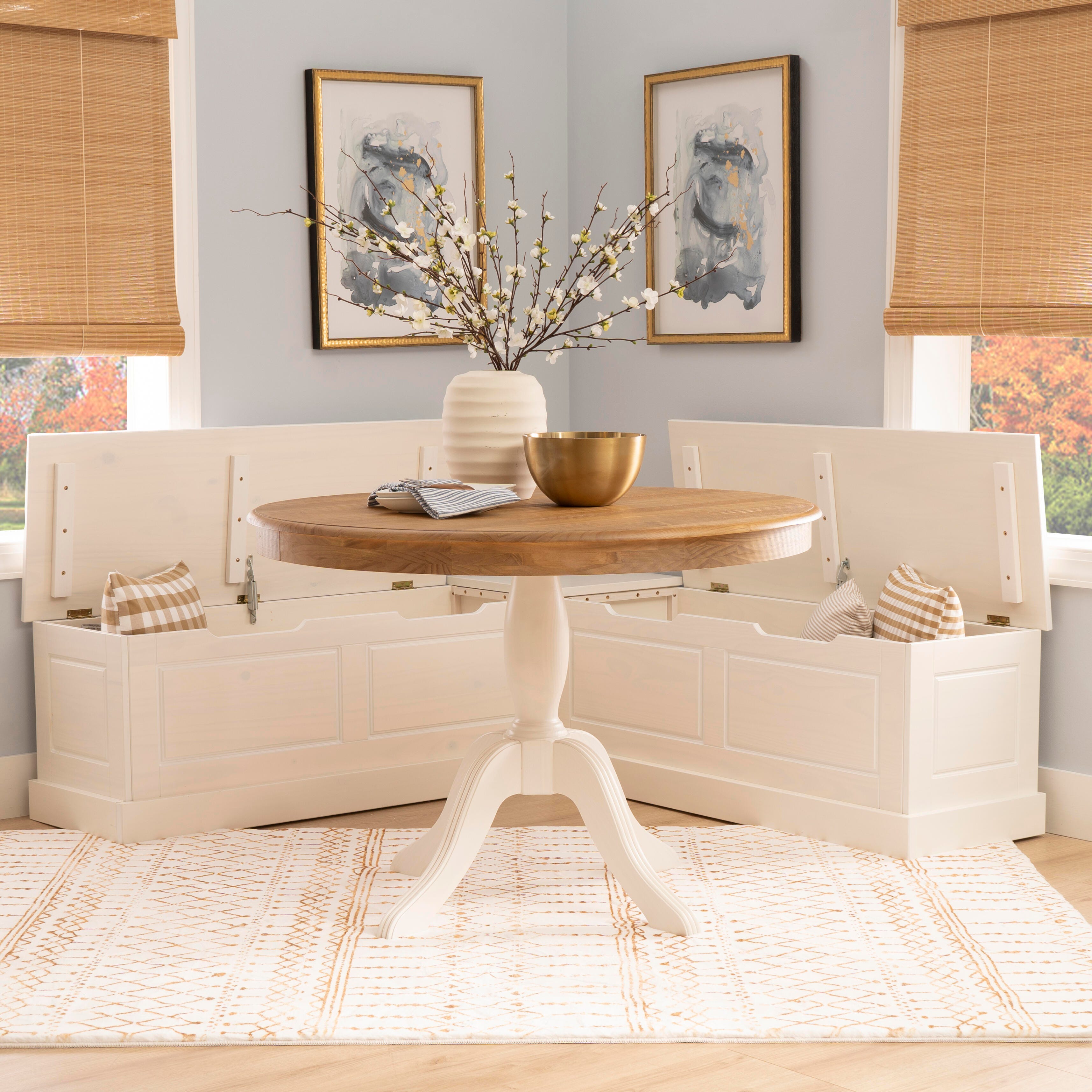 Linon Landin Corner Nook Dining Set, White, large