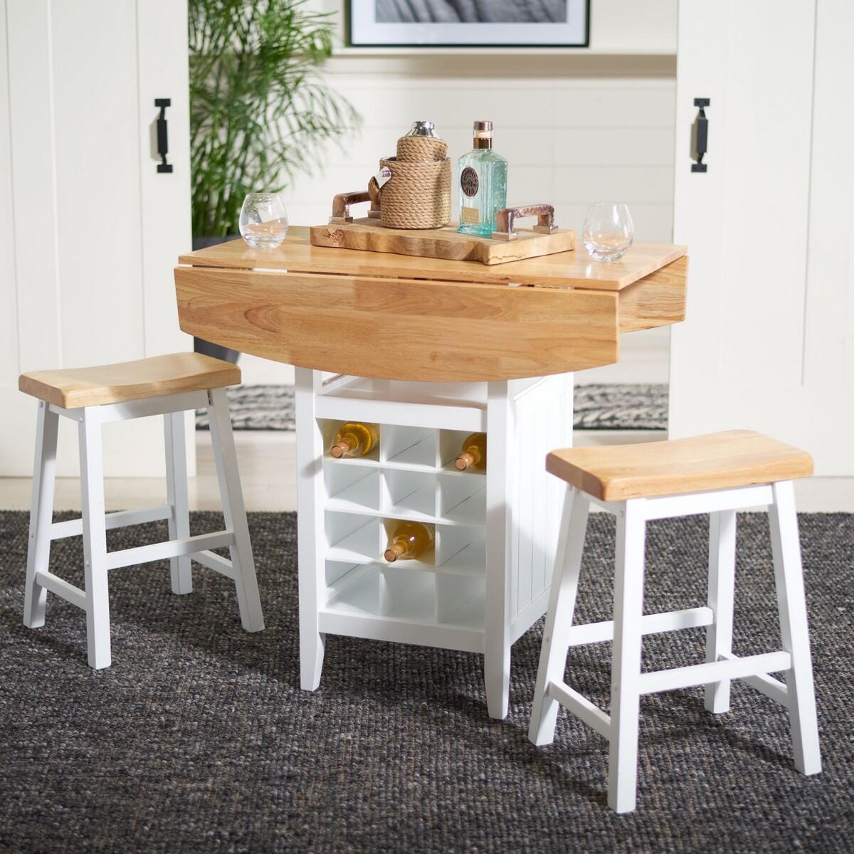 Safavieh Casey Pub Table and 2 Barstools, Natural/White, large