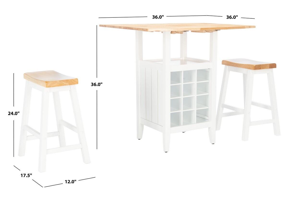 Safavieh Casey Pub Table and 2 Barstools, Natural/White, large