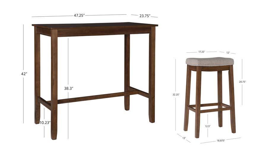 Linon Claridge Three Piece Bar Set, Gray/Brown, large