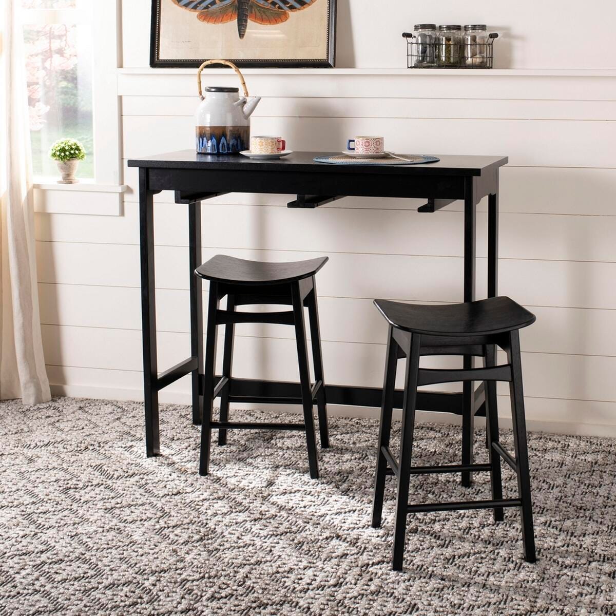 Safavieh Colbie Pub Table and 2 Barstools, Black, rollover