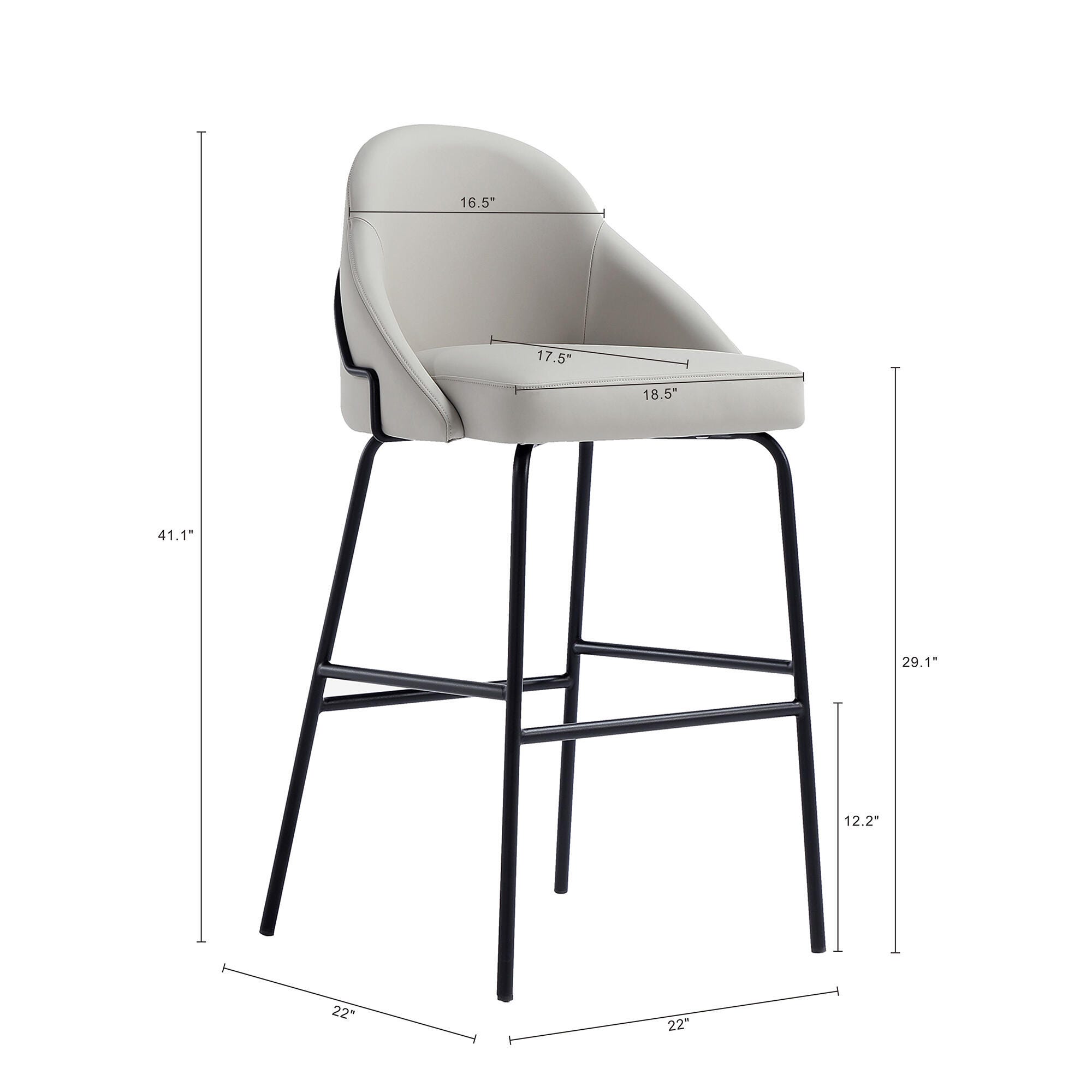 Manhattan Comfort Gracie Bar Height Bar Stool, Stone/Black, large