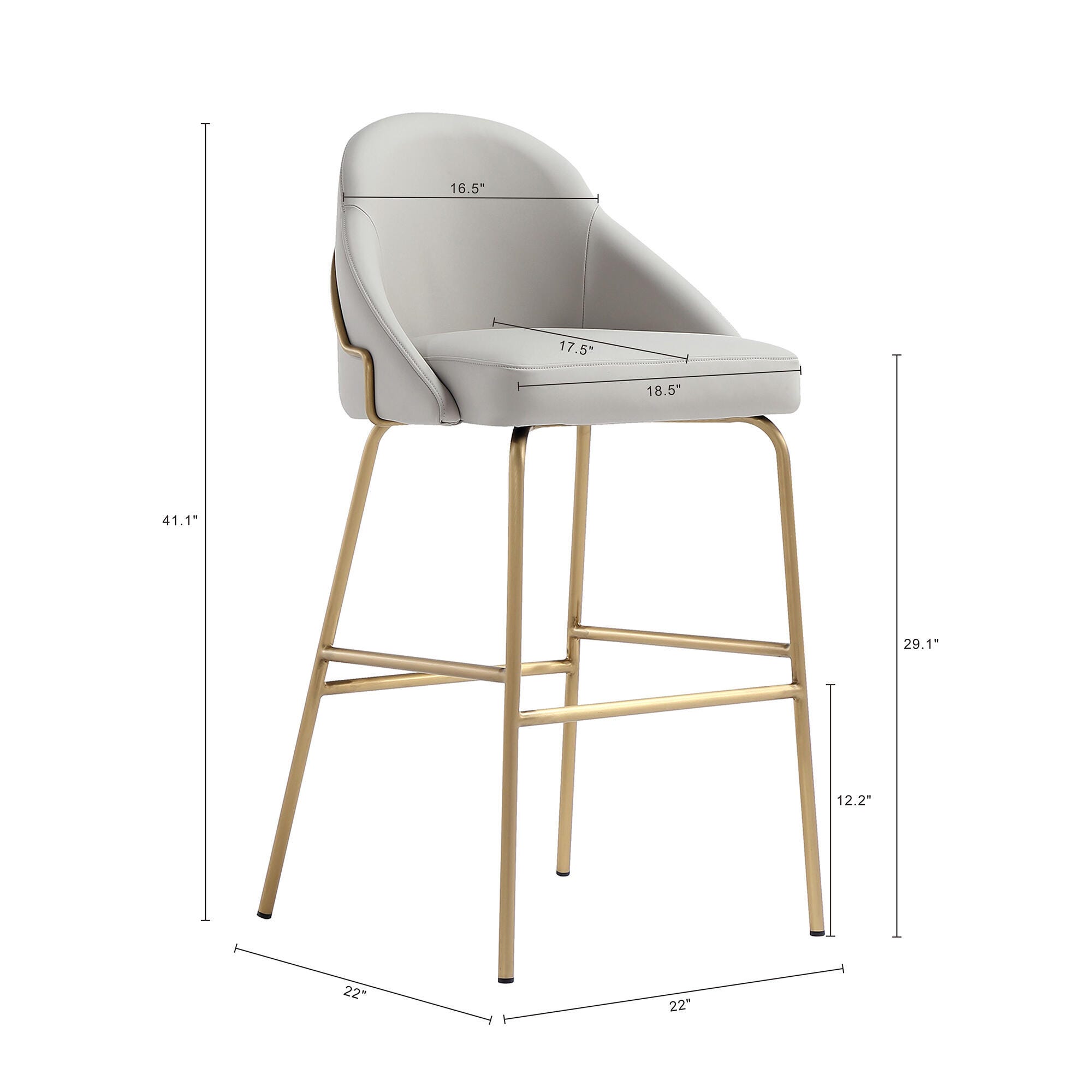 Manhattan Comfort Gracie Bar Height Bar Stool, Stone/Gold, large