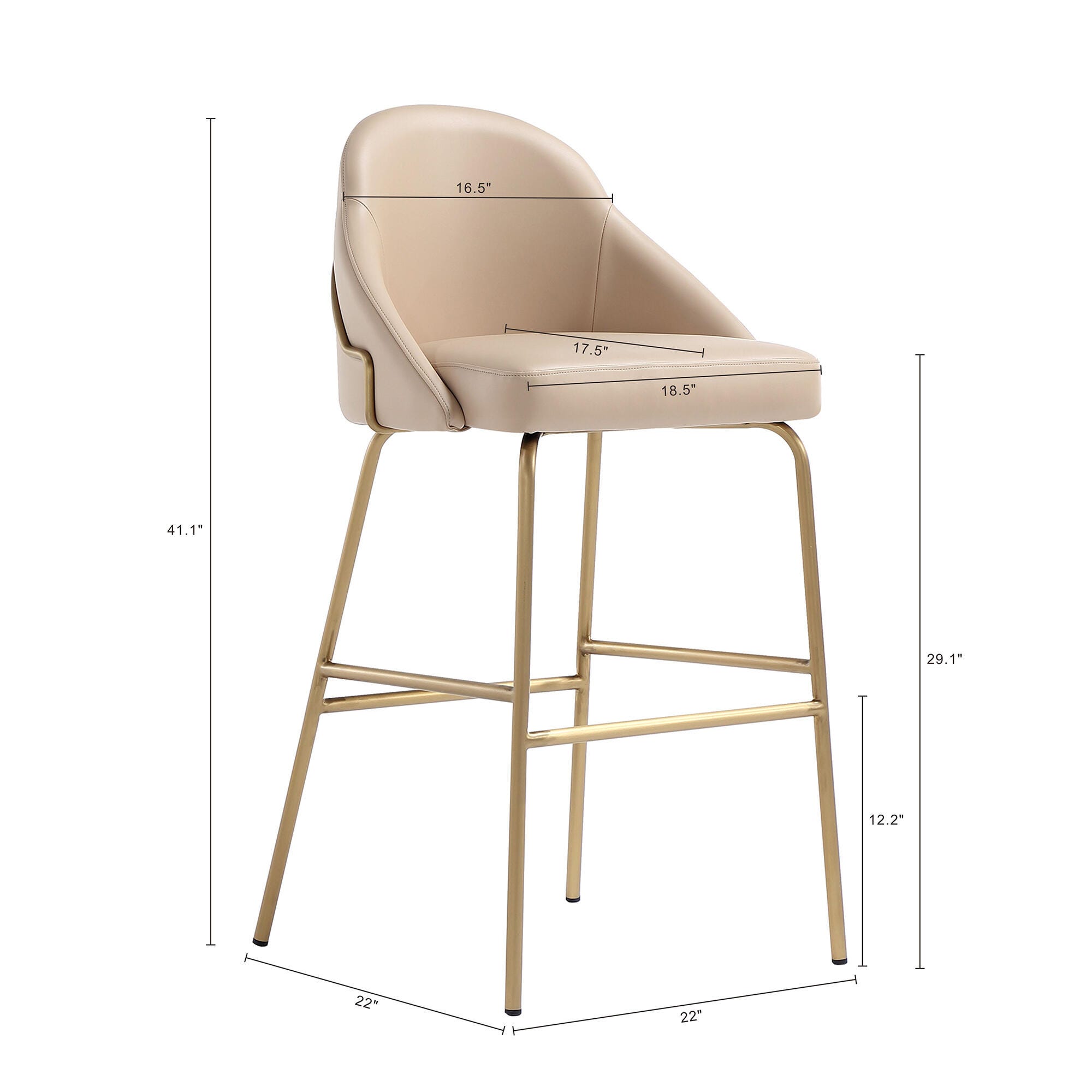 Manhattan Comfort Gracie Bar Height Bar Stool, Tan/Gold, large