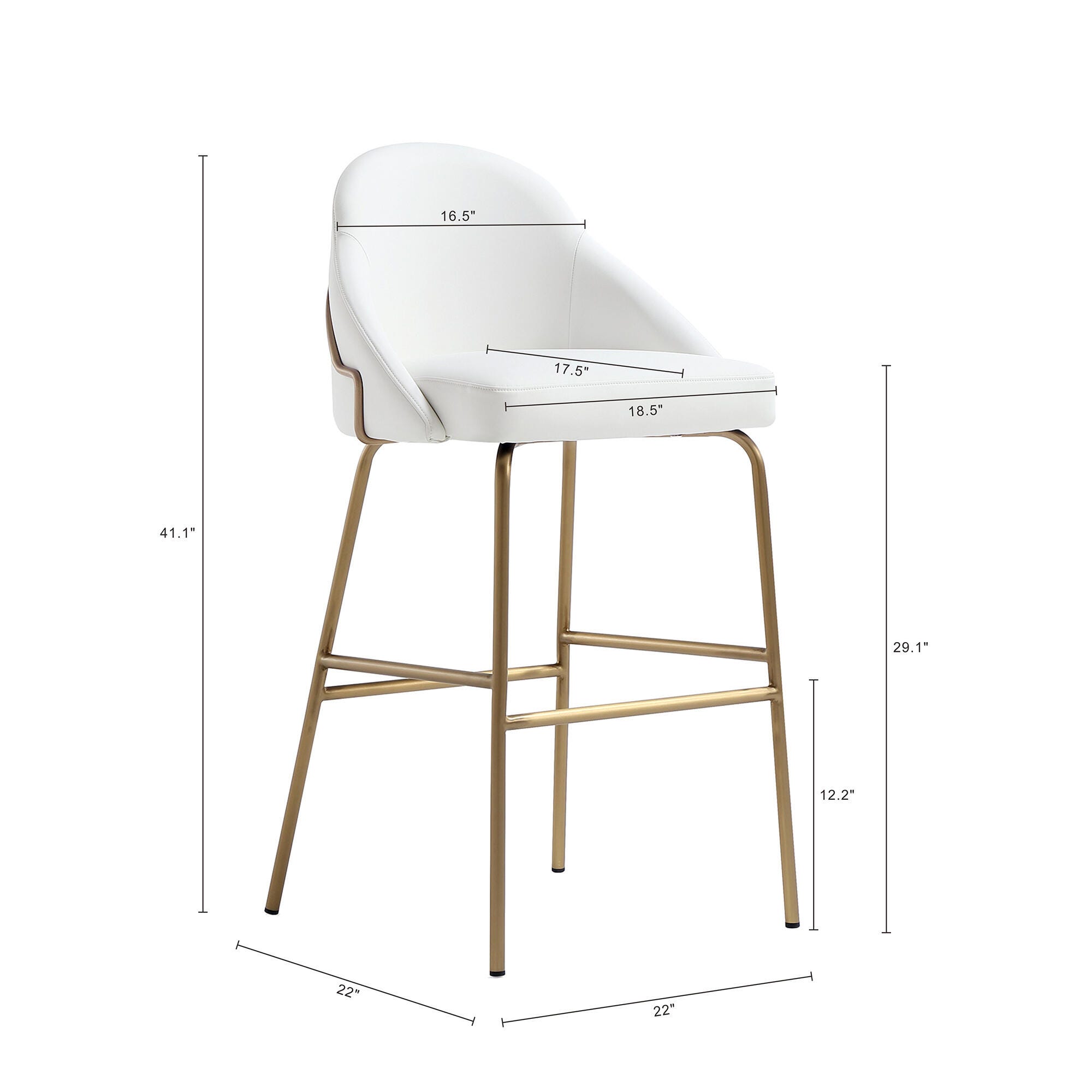 Manhattan Comfort Gracie Bar Height Bar Stool, White/Gold, large