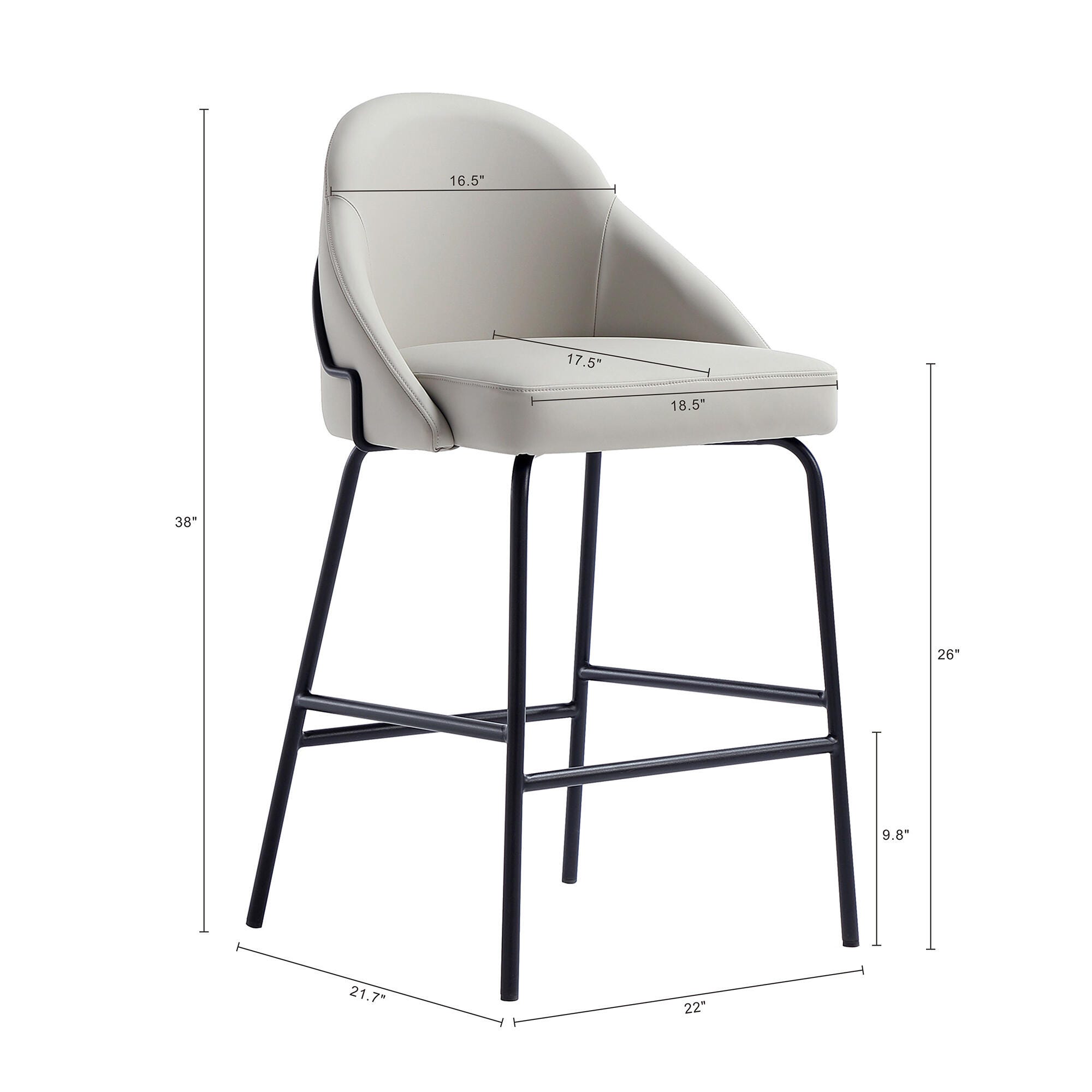 Manhattan Comfort Gracie Counter Height Bar Stool, Stone/Black, large