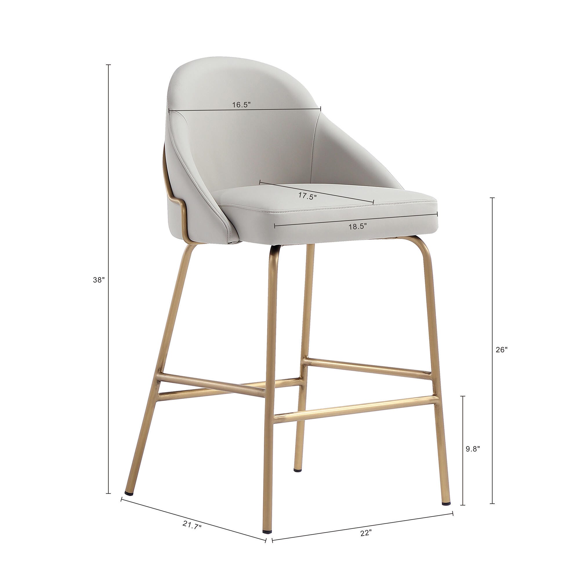 Manhattan Comfort Gracie Counter Height Bar Stool, Stone/Gold, large