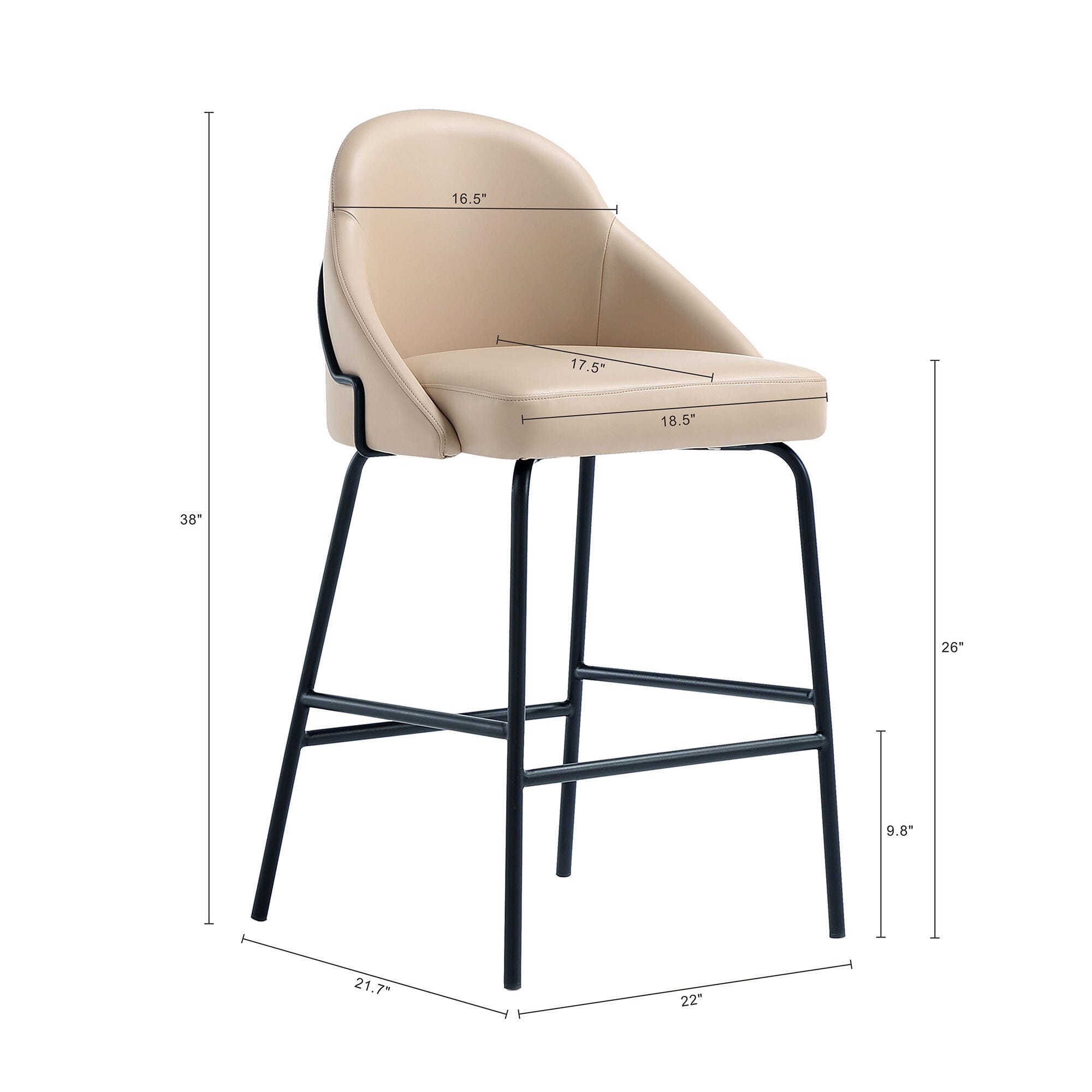 Manhattan Comfort Gracie Counter Height Bar Stool, Tan/Black, large