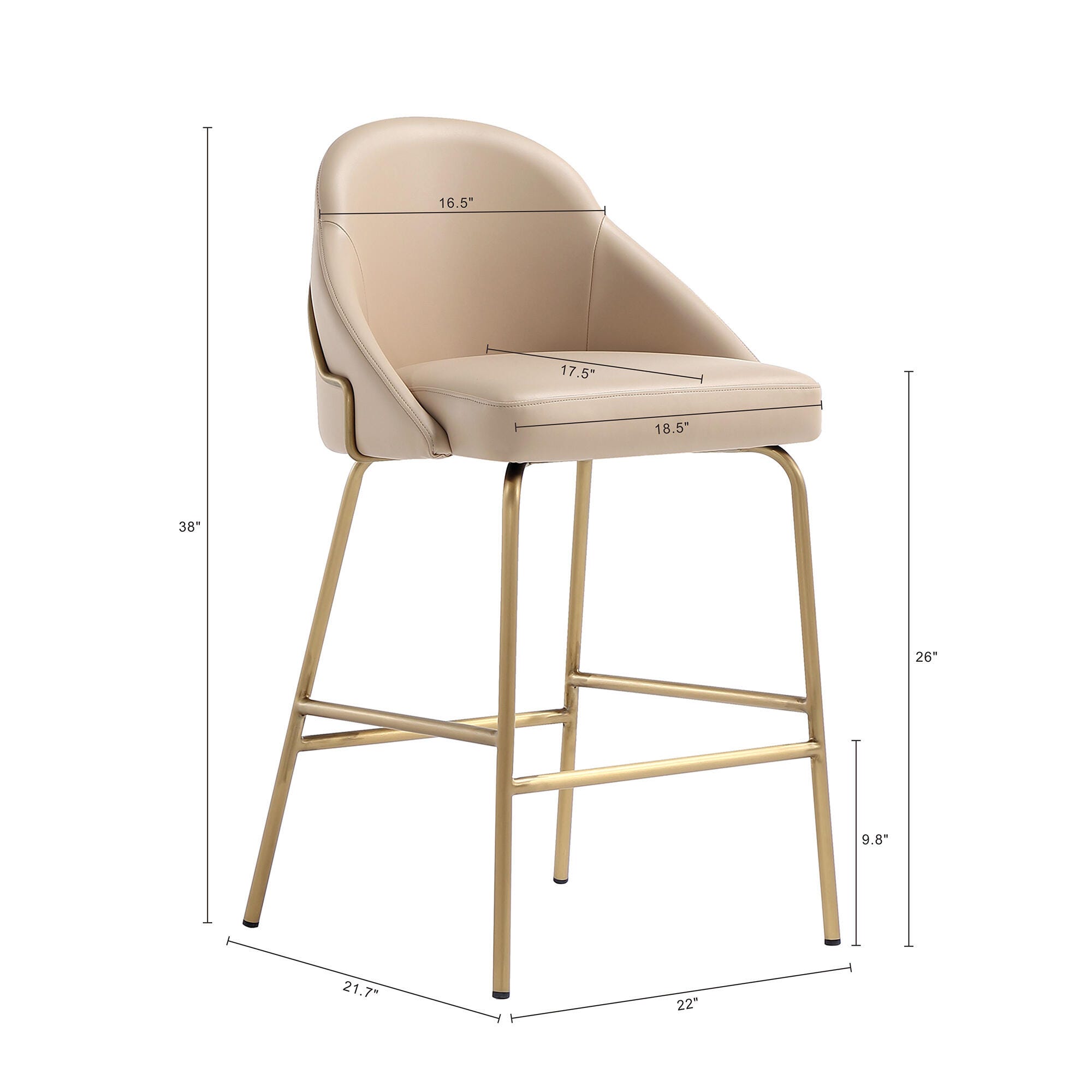Manhattan Comfort Gracie Counter Height Bar Stool, Tan/Gold, large