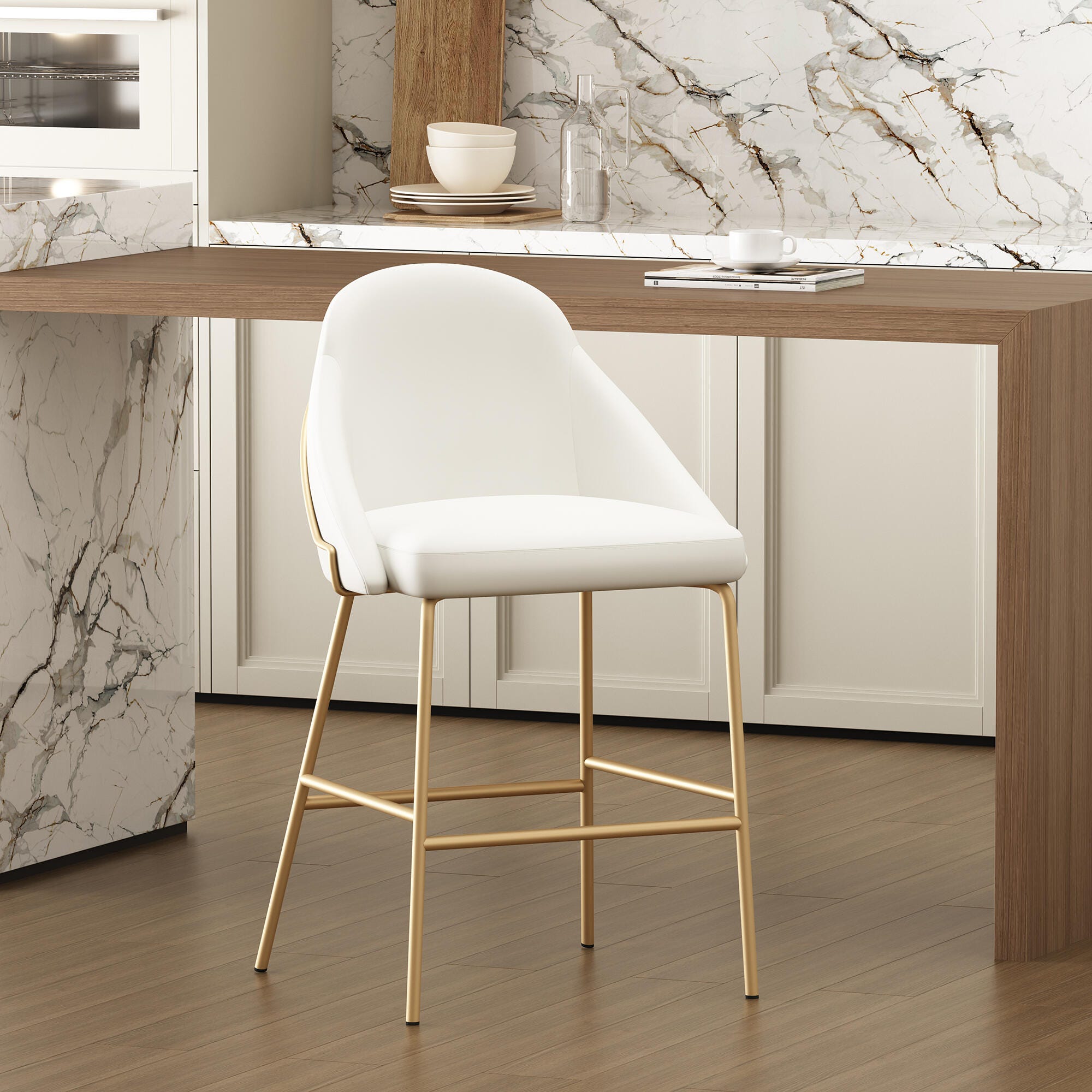 Manhattan Comfort Gracie Counter Height Bar Stool, White/Gold, large