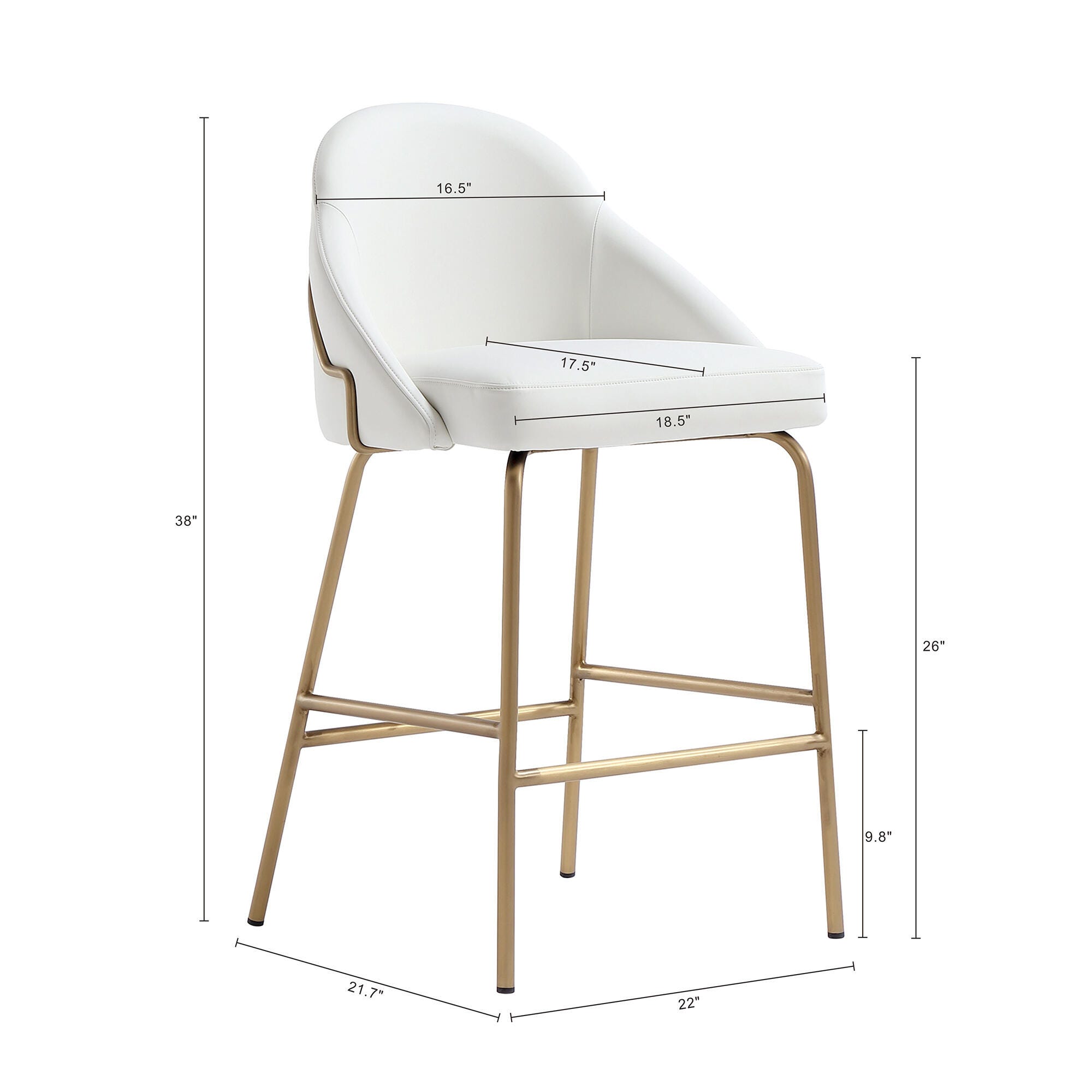 Manhattan Comfort Gracie Counter Height Bar Stool, White/Gold, large