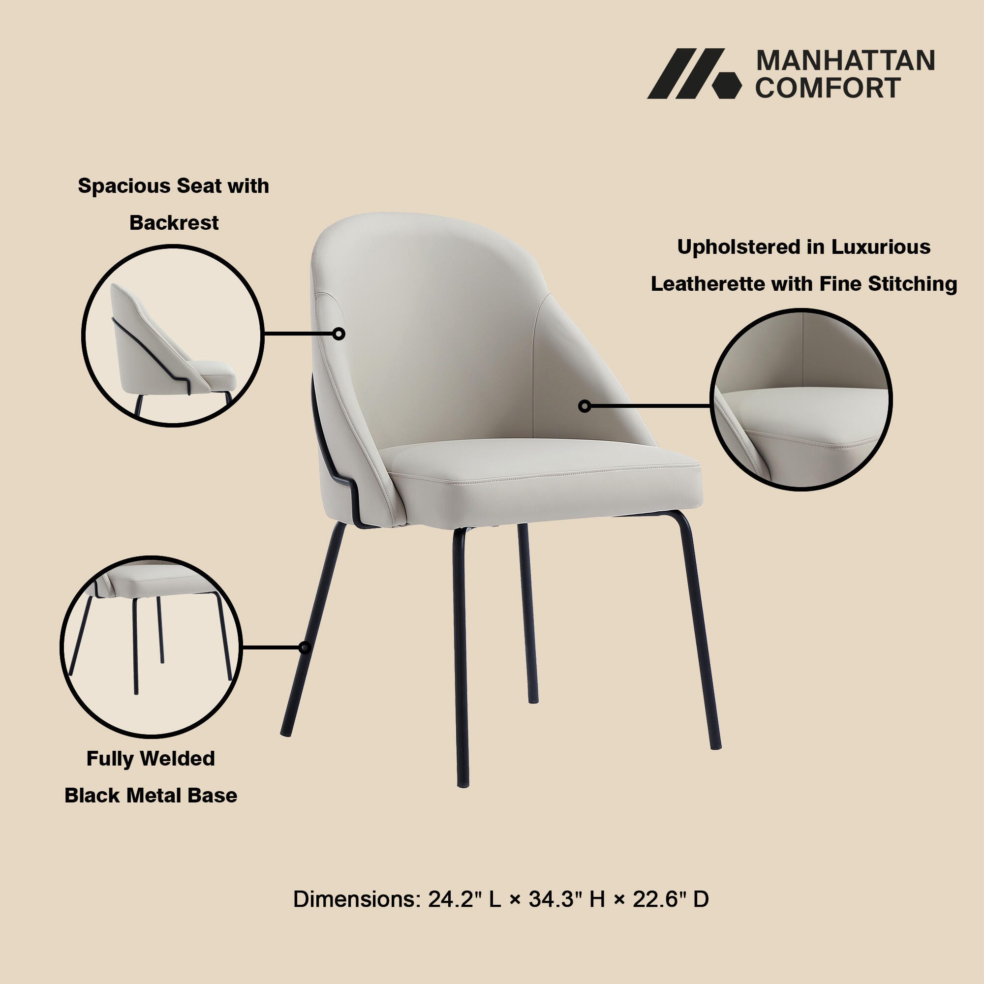 Manhattan Comfort Gracie Dining Chair, Stone/Black, large