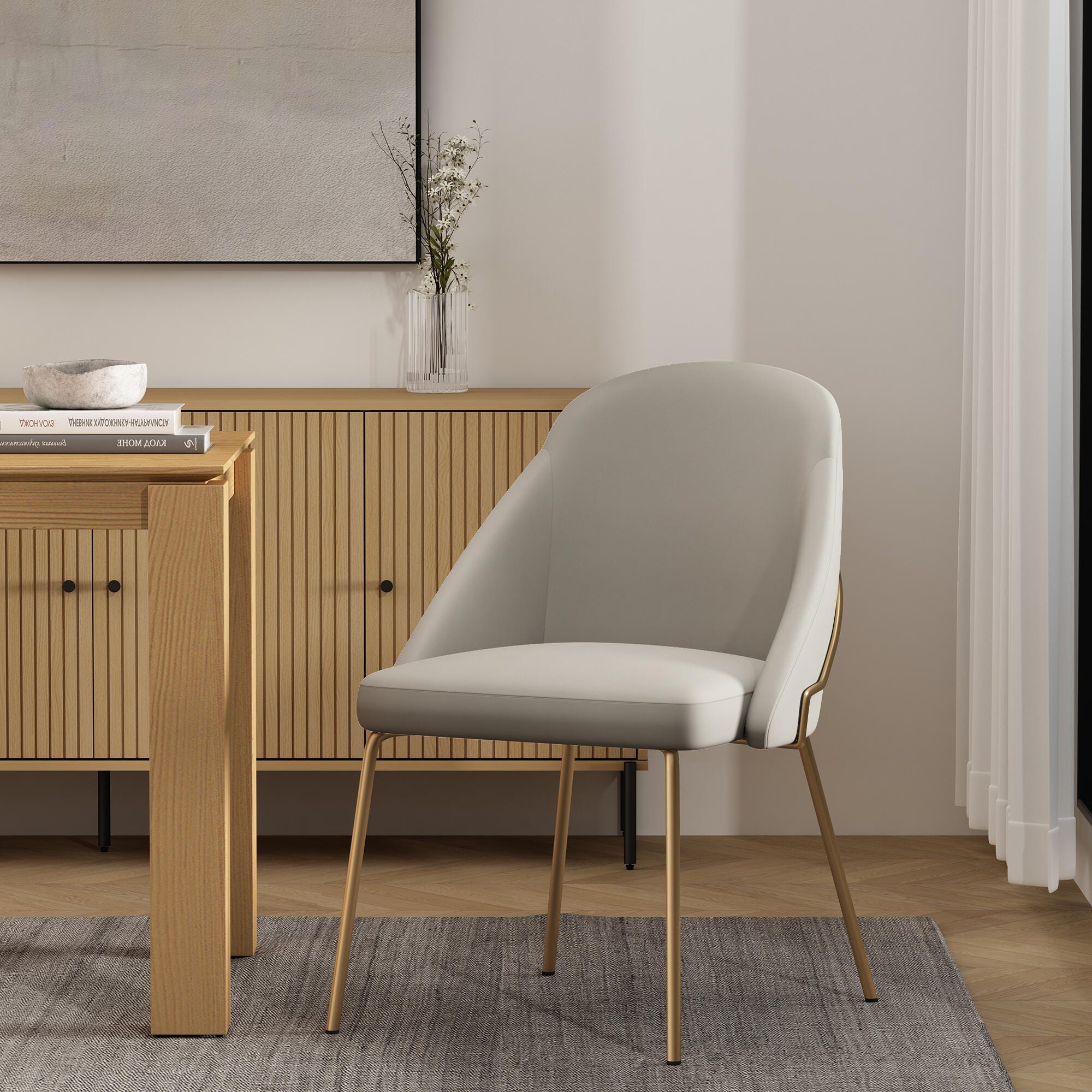 Manhattan Comfort Gracie Dining Chair, Stone/Gold, large