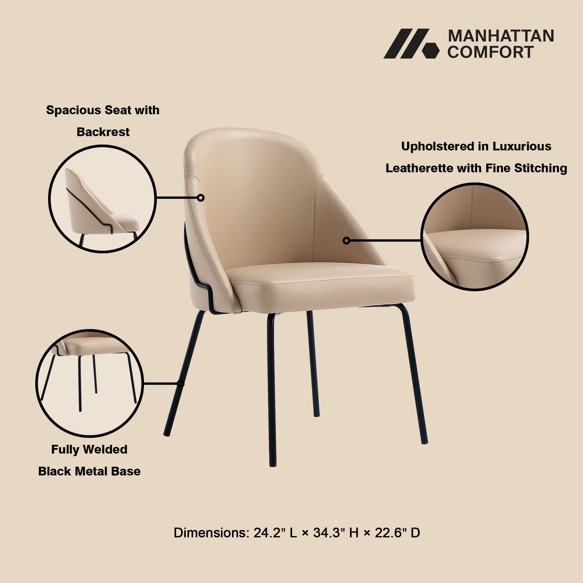 Manhattan Comfort Gracie Dining Chair, Tan/Black, large