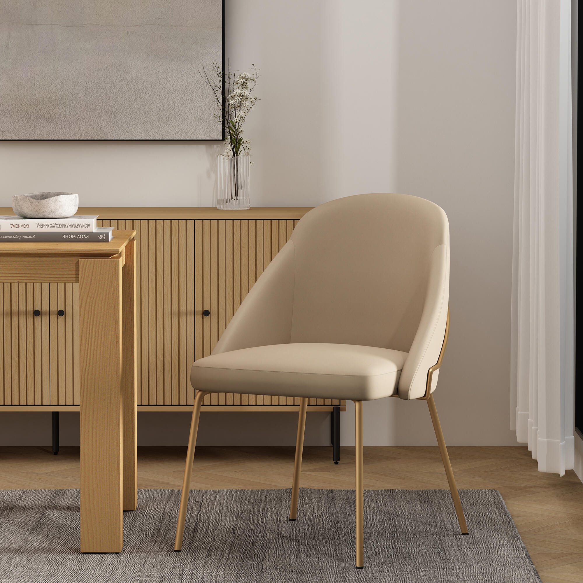 Manhattan Comfort Gracie Dining Chair, Tan/Gold, large