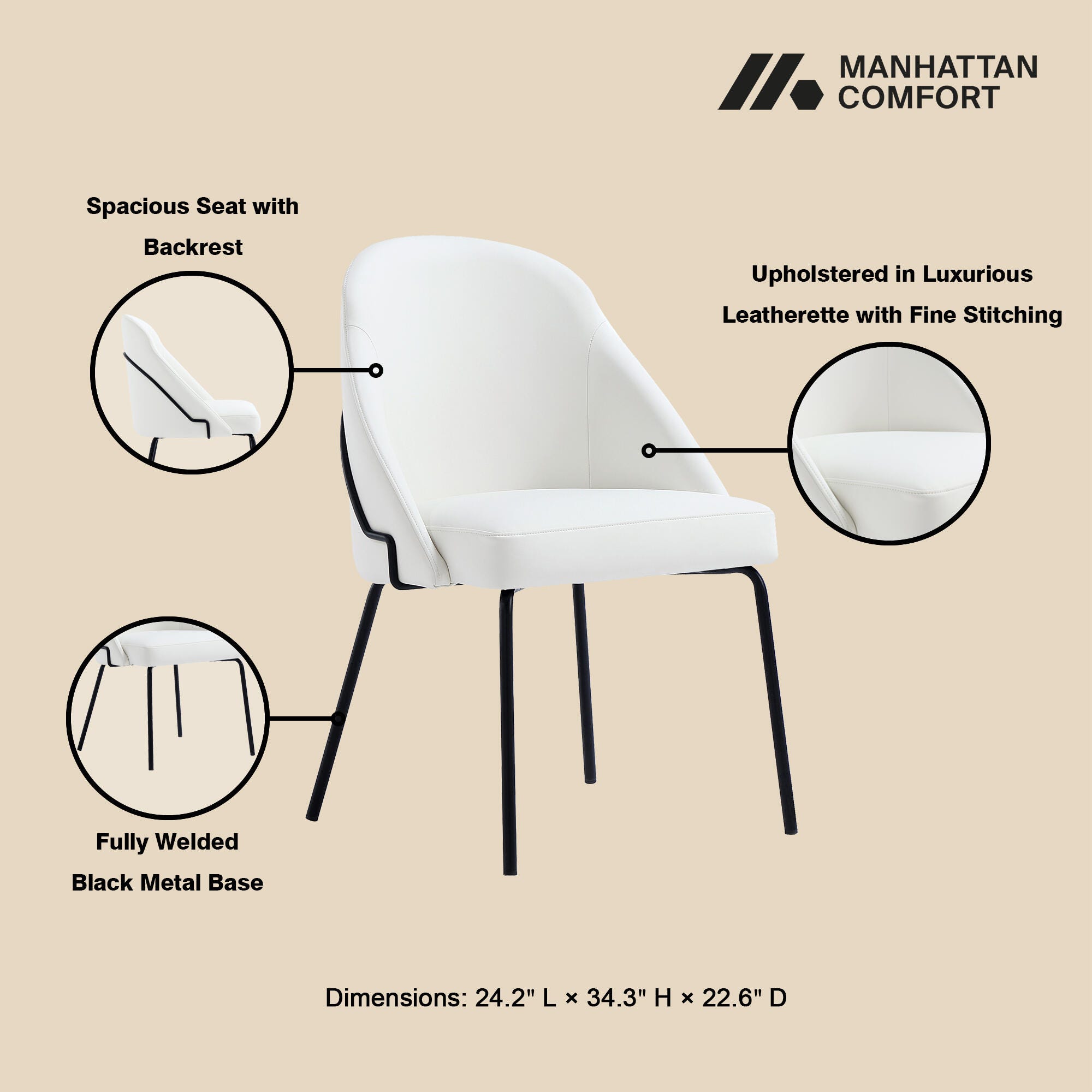 Manhattan Comfort Gracie Dining Chair, White/Black, large