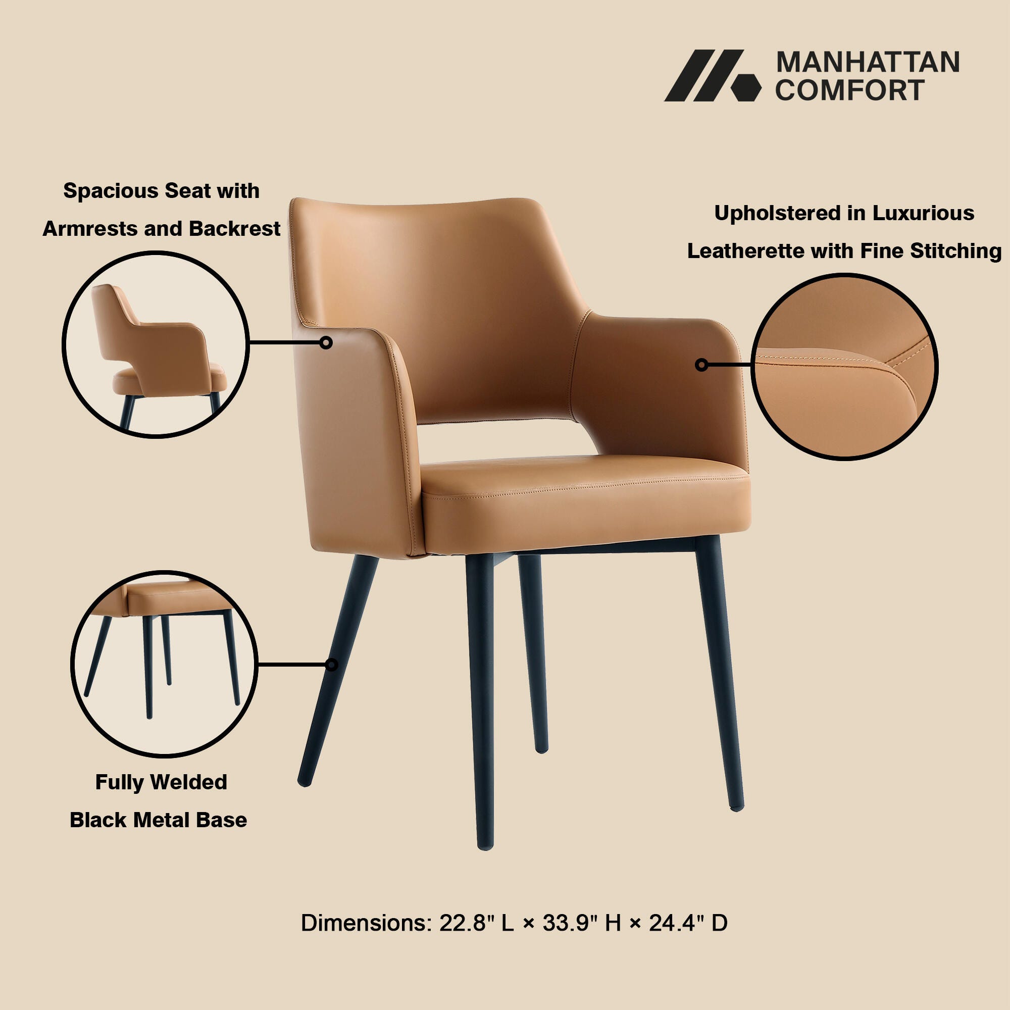 Manhattan Comfort Tremont Dining Arm Chair, Saddle, large