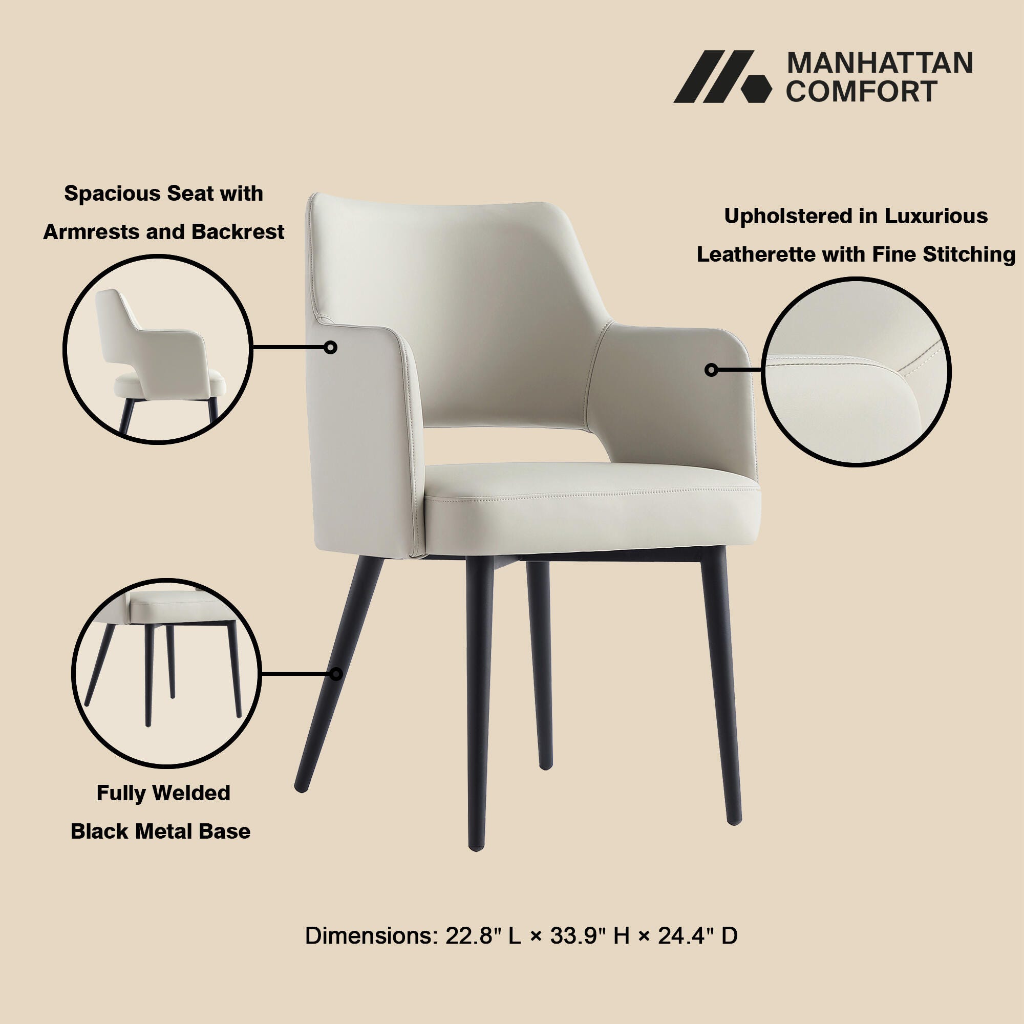 Manhattan Comfort Tremont Dining Arm Chair, Stone, large