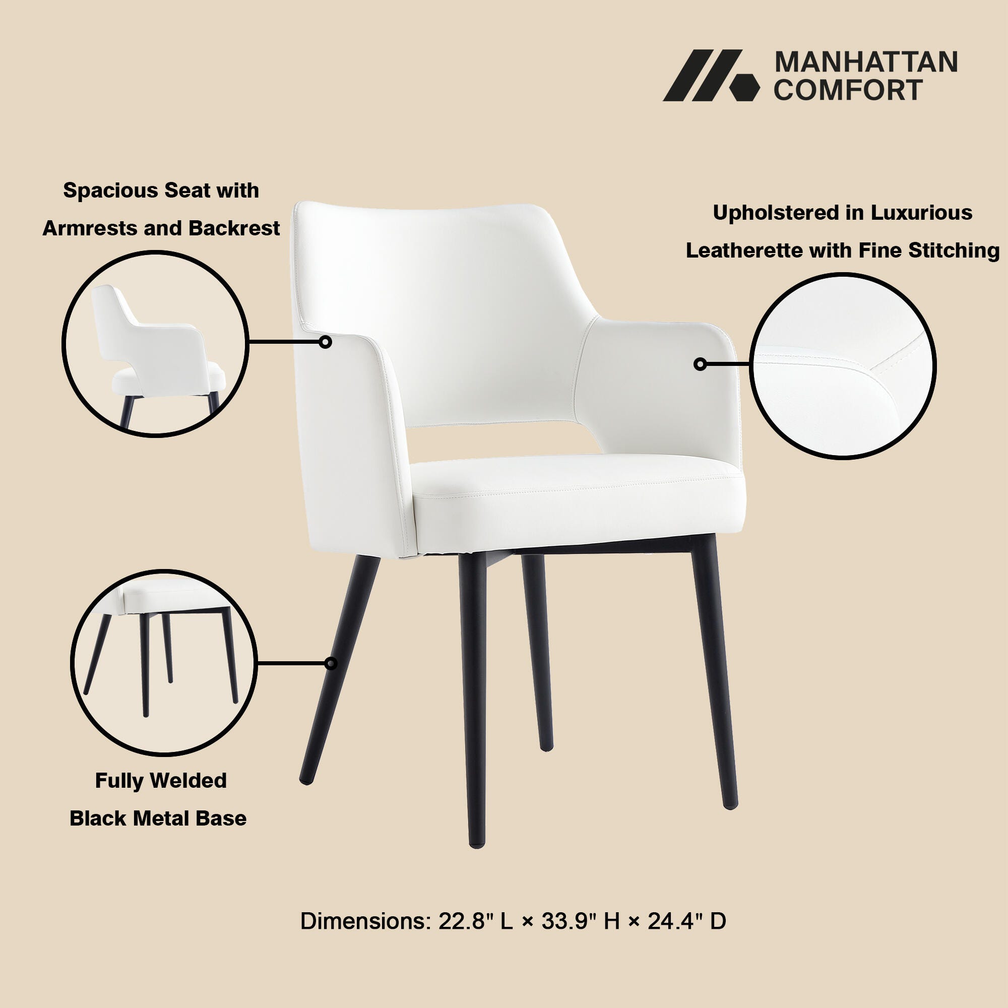Manhattan Comfort Tremont Dining Arm Chair, White, large