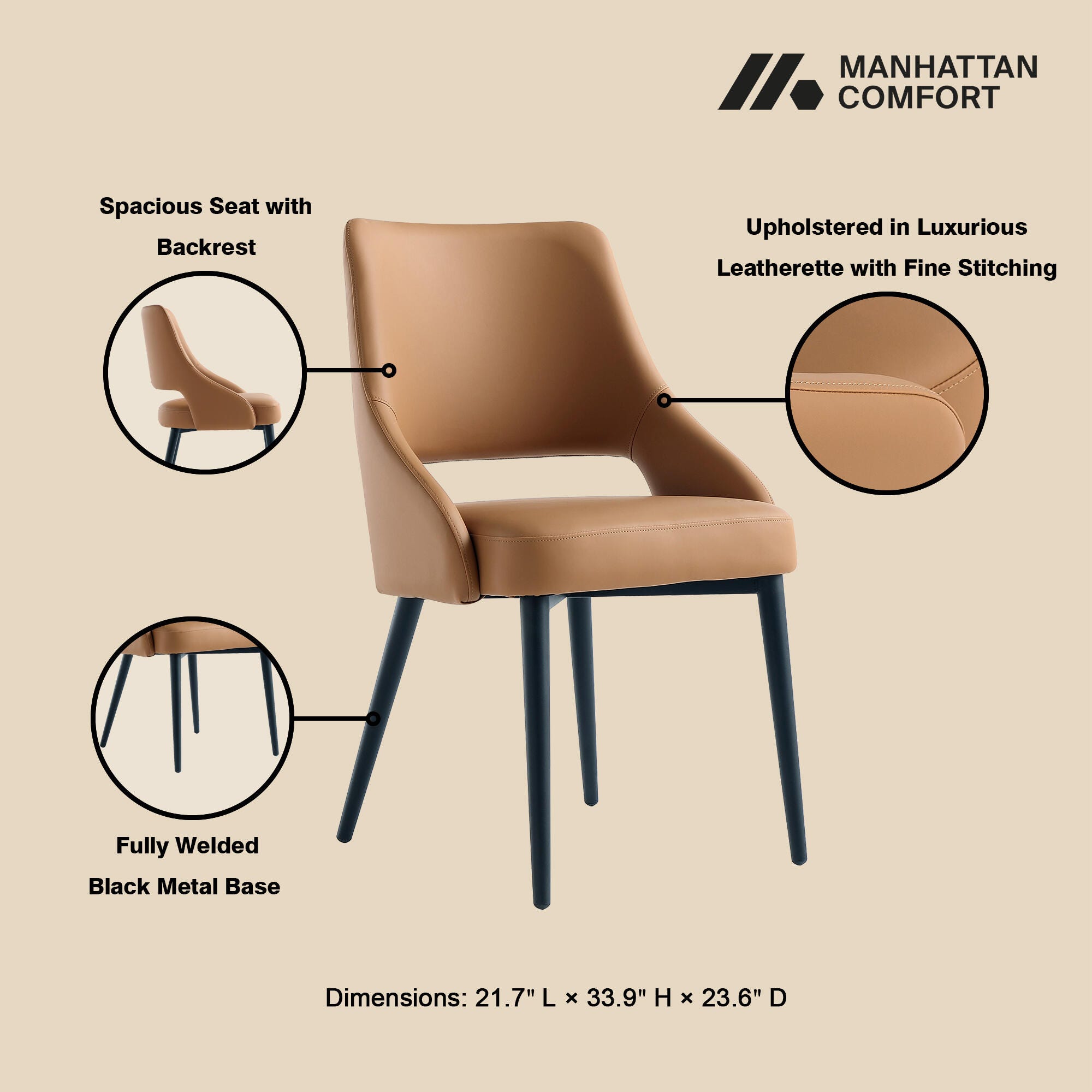 Manhattan Comfort Tremont Dining Chair, Saddle, large