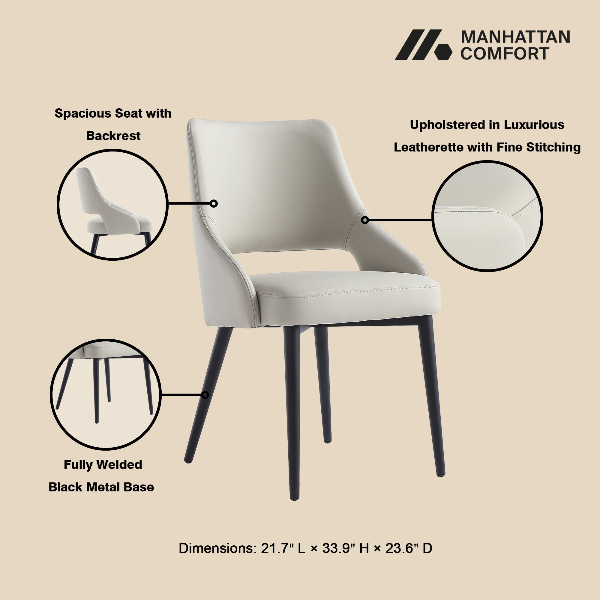 Manhattan Comfort Tremont Dining Chair, Stone, large