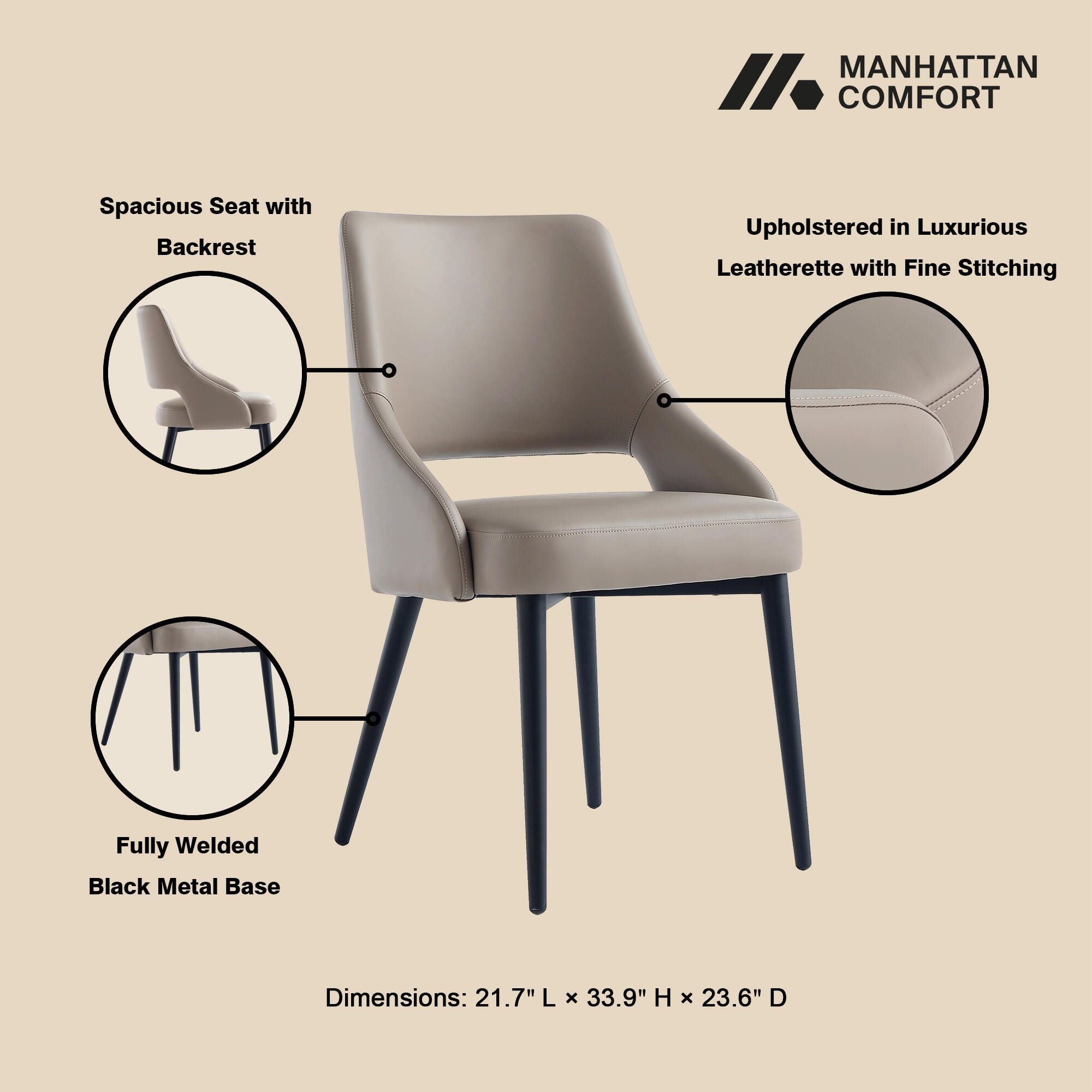 Manhattan Comfort Tremont Dining Chair, Taupe, large