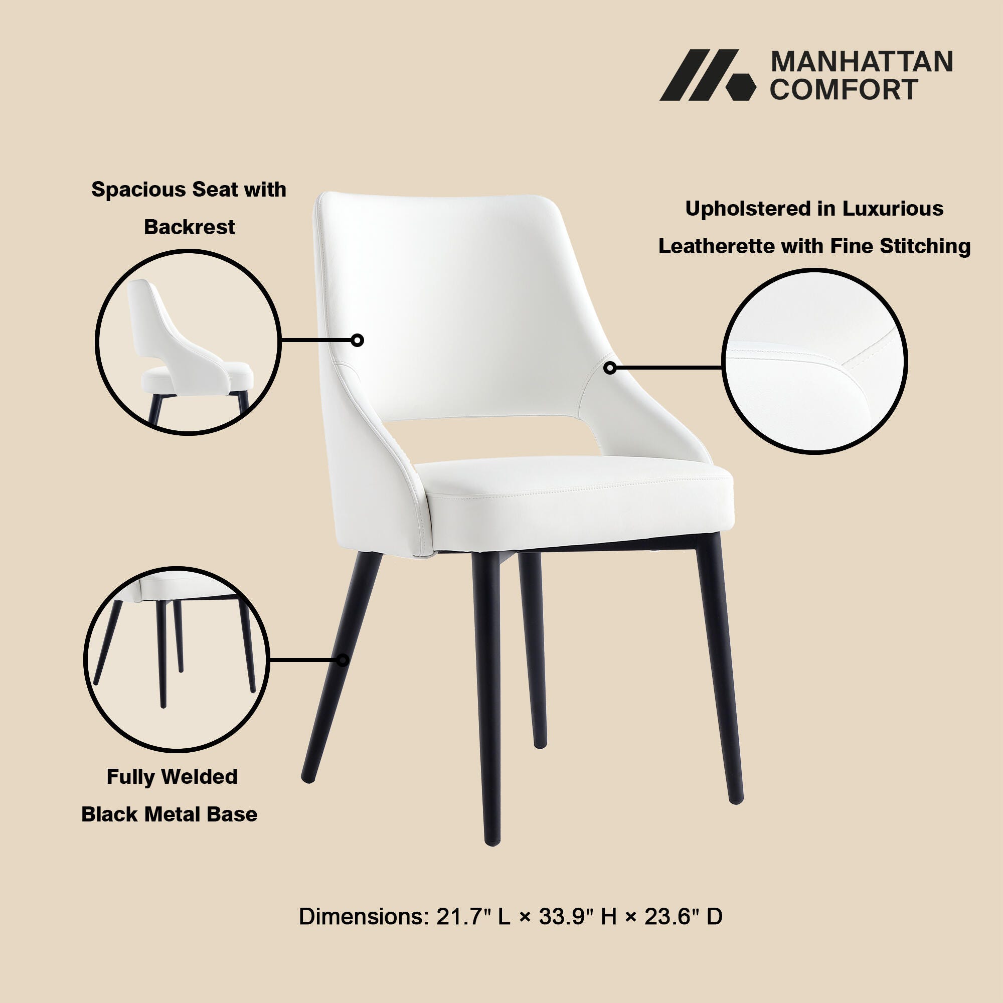 Manhattan Comfort Tremont Dining Chair, White, large
