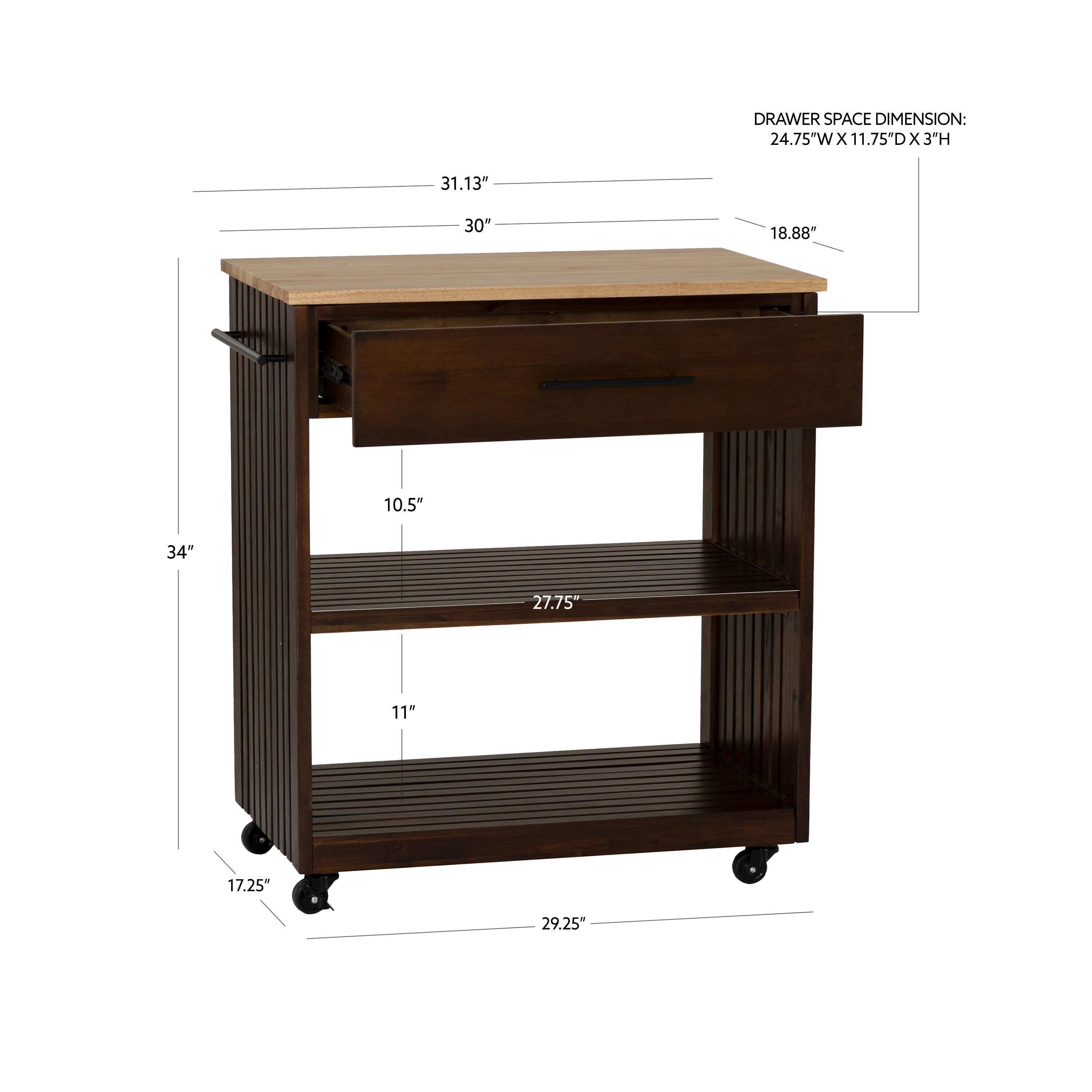 Linon Ina Kitchen Cart, Brown, large