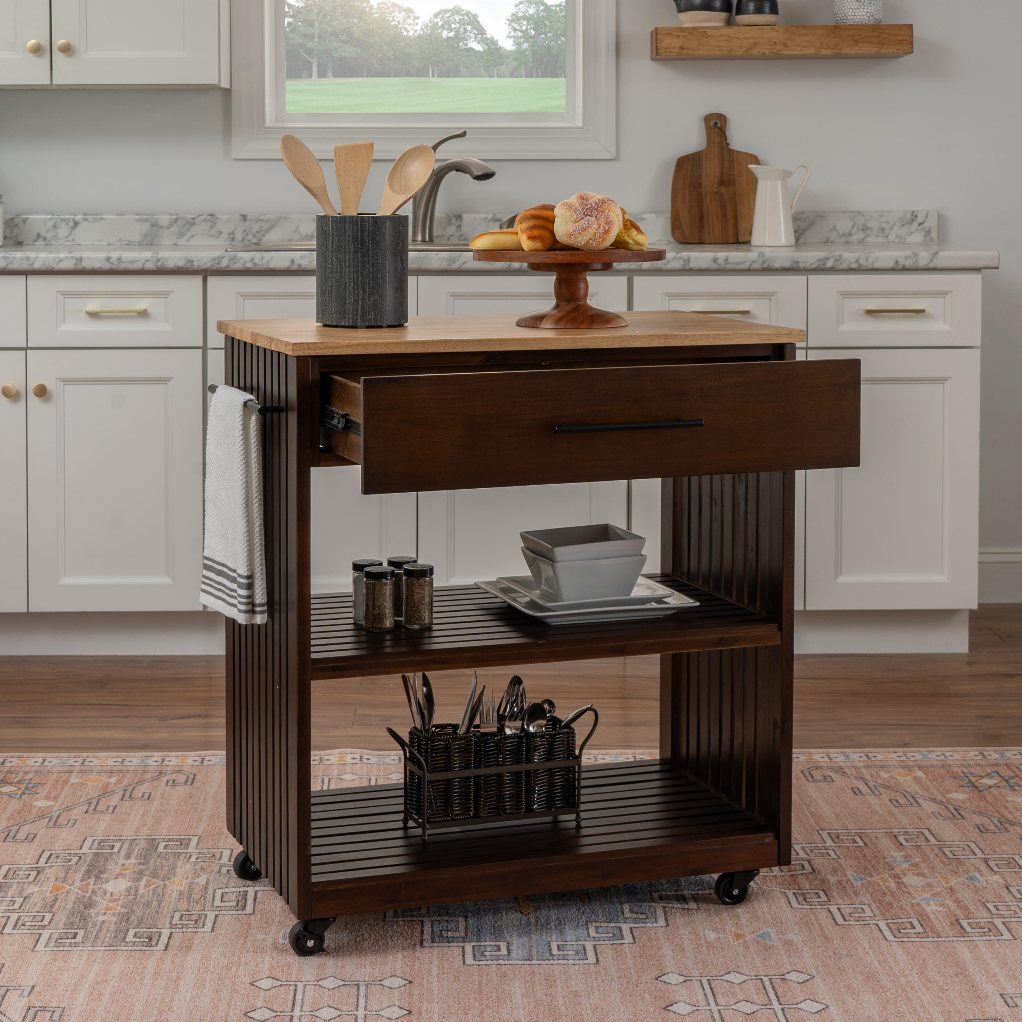 Linon Ina Kitchen Cart, Brown, large
