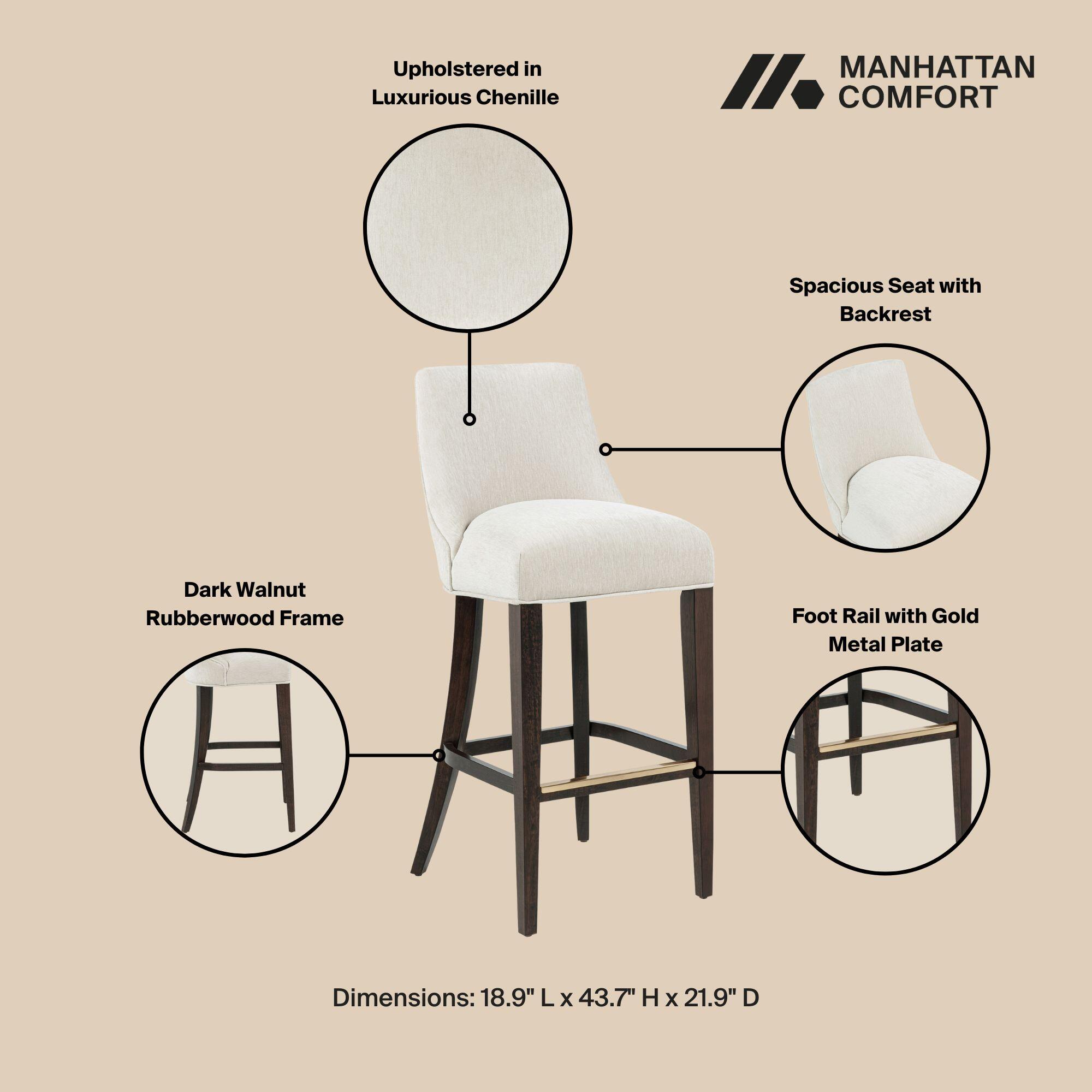 Manhattan Comfort Beever Bar Height Barstool, Cream, large