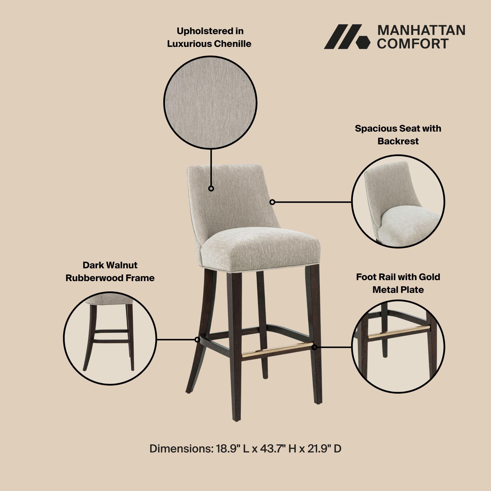Manhattan Comfort Beever Bar Height Barstool, Taupe, large