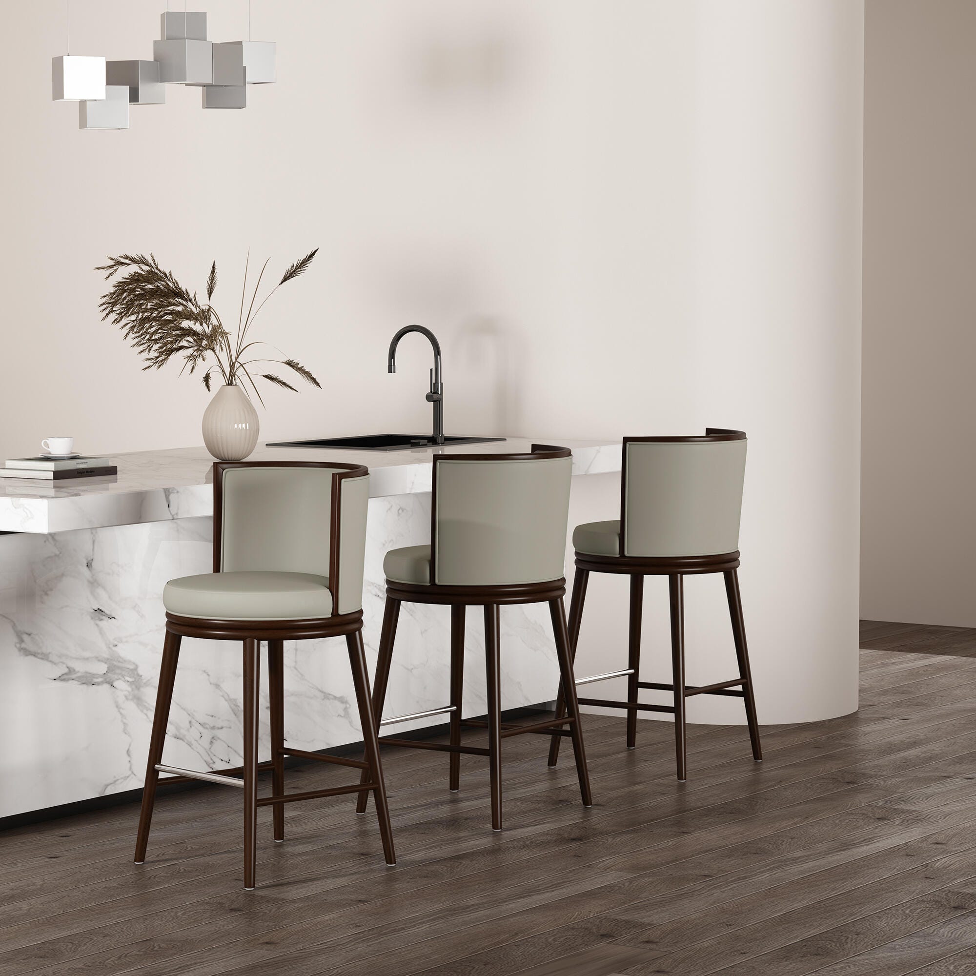 Manhattan Comfort Evalyn Bar Height Bar Stool, Stone, large